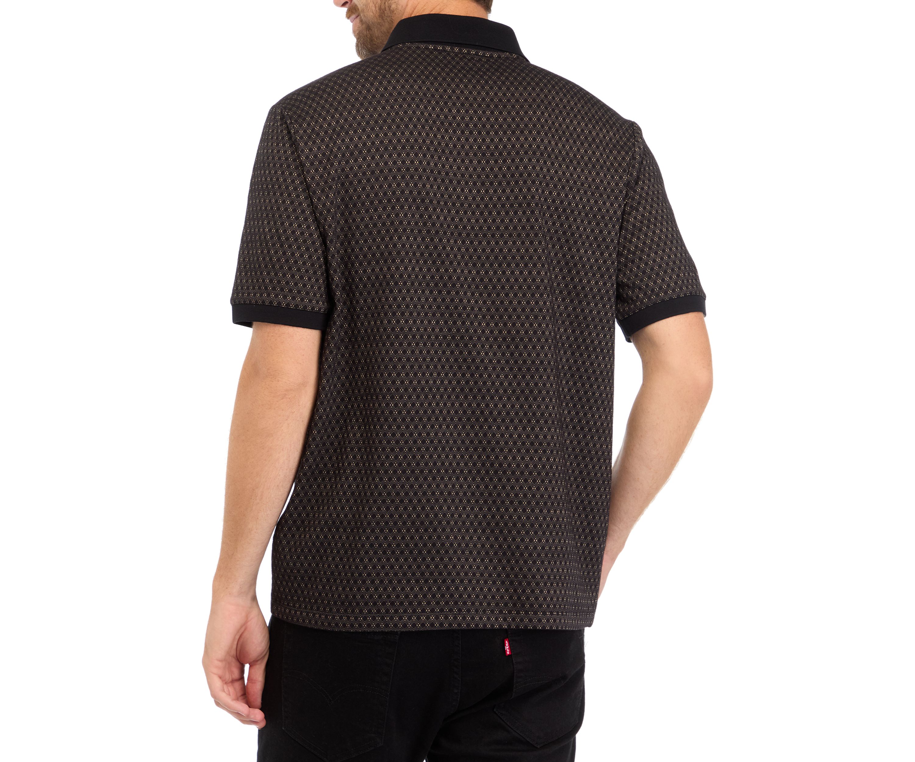 Mens Zip Up Jacquard Polo Shirt
