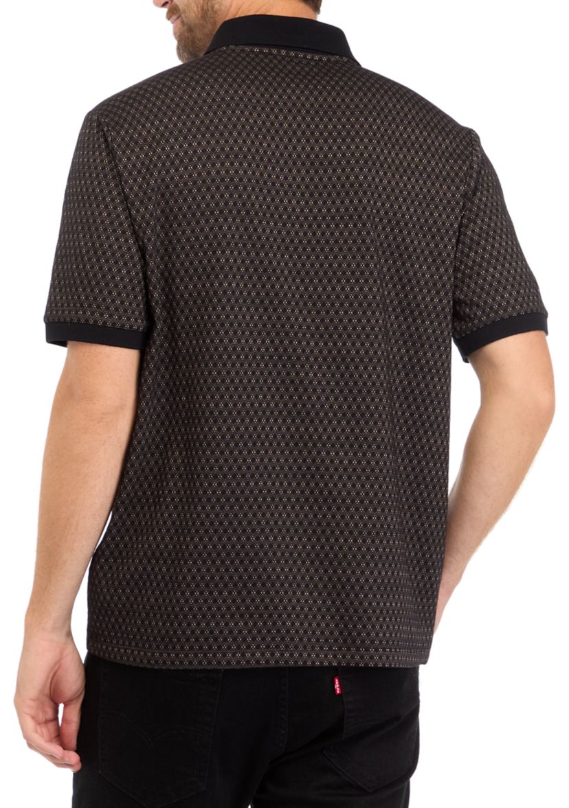 Mens Zip Up Jacquard Polo Shirt