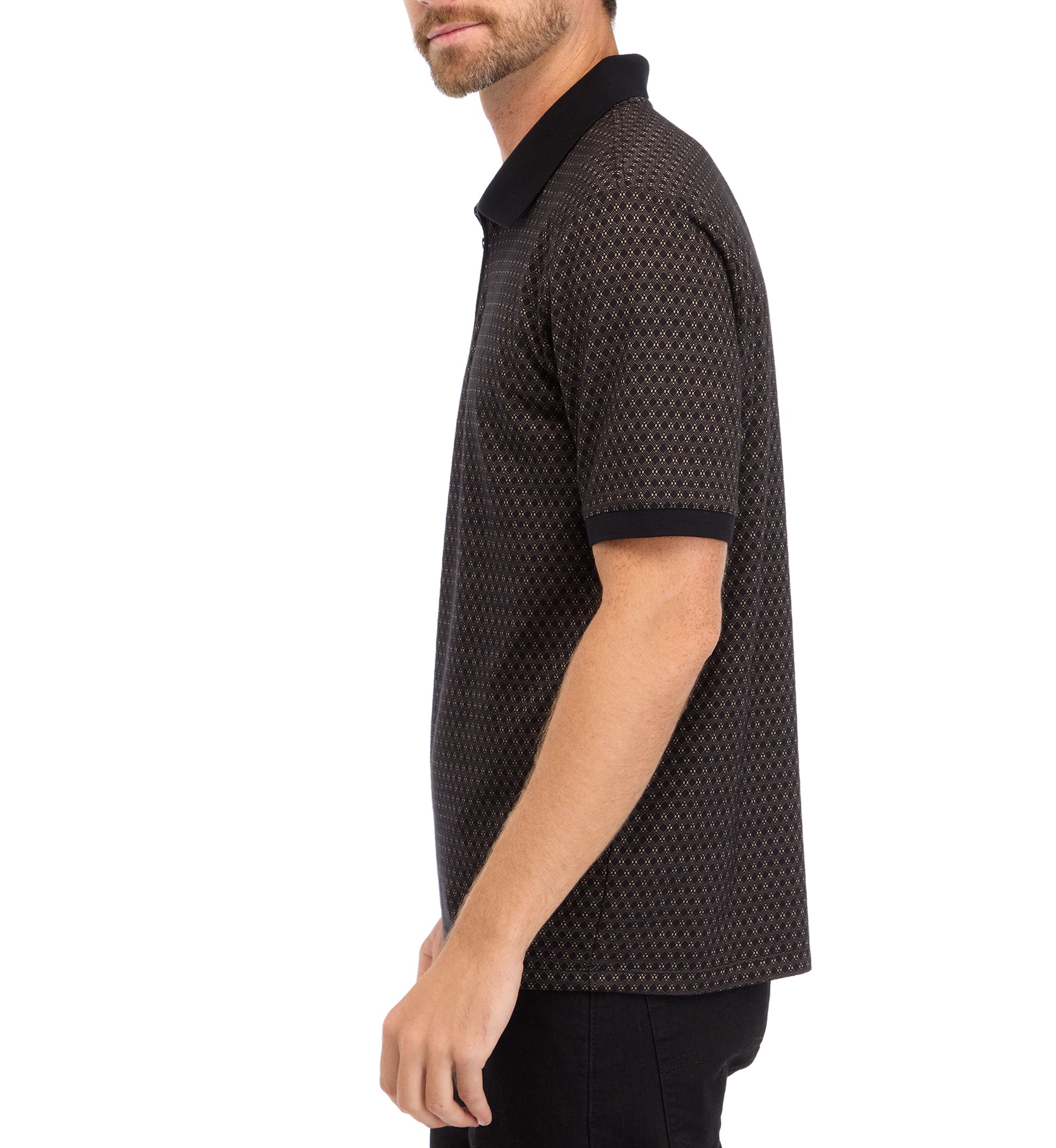 Mens Zip Up Jacquard Polo Shirt