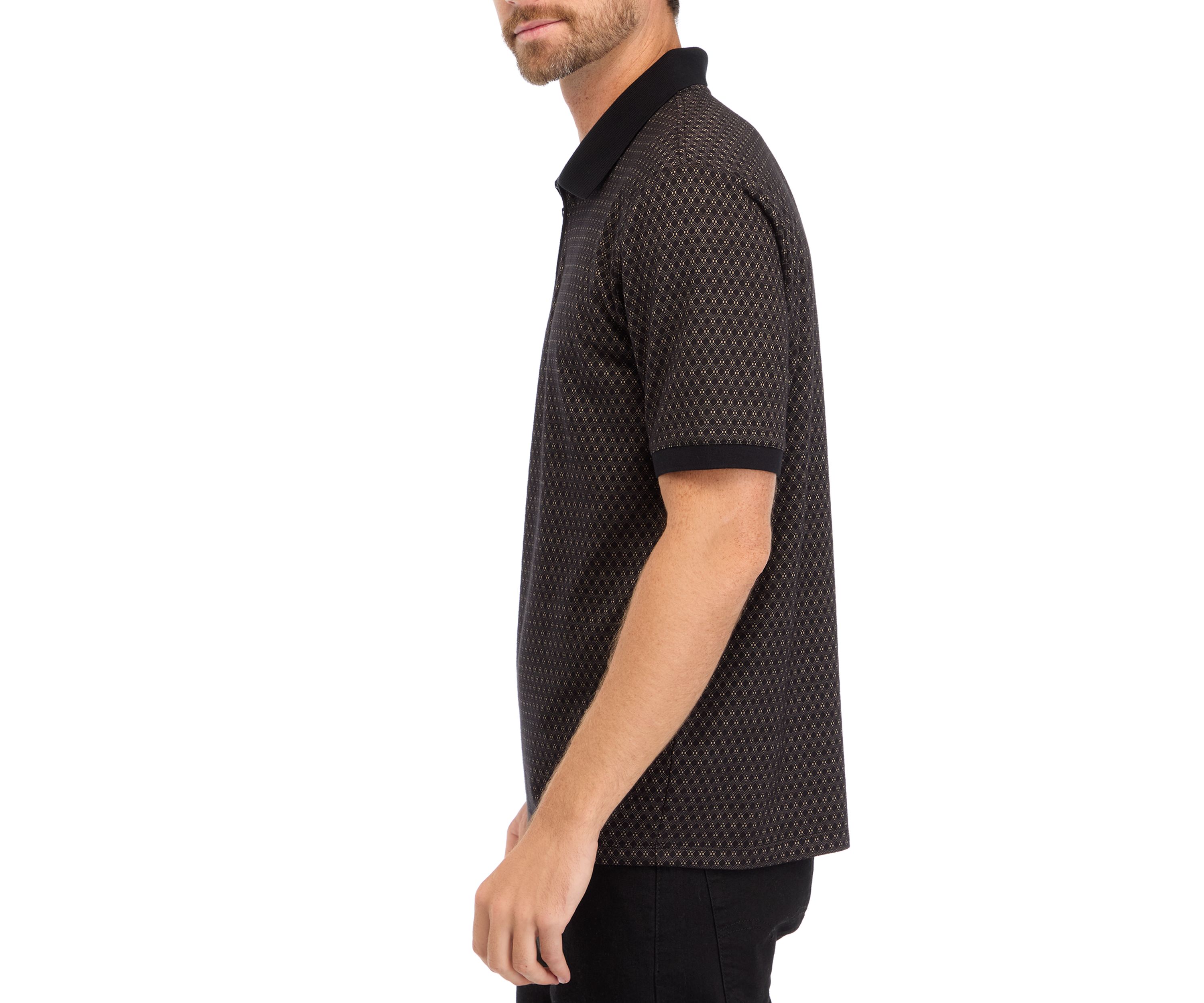 Mens Zip Up Jacquard Polo Shirt