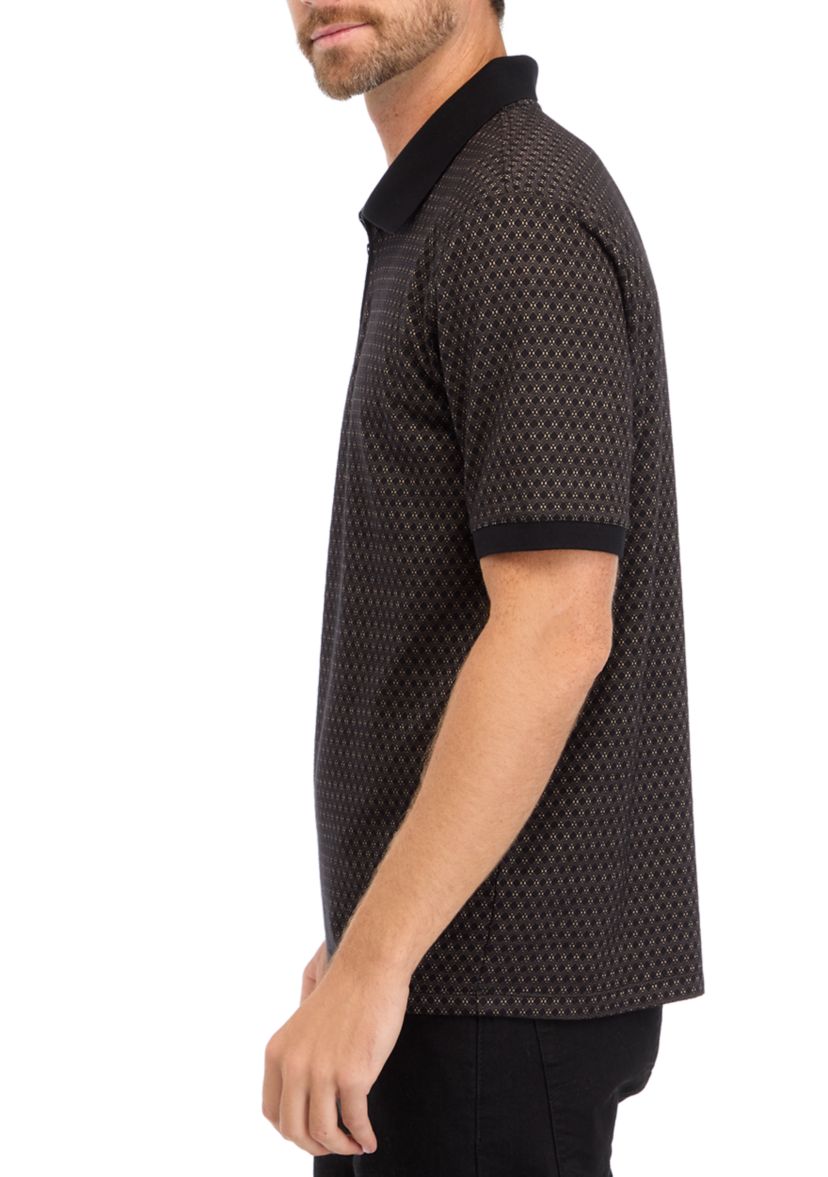 Mens Zip Up Jacquard Polo Shirt