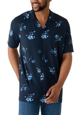 Industry Republic Clothing Men's Tall Stretch Floral Print Shirt, Navy Blue, 2XL