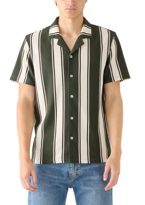 Industry Republic Clothing Men's Short Sleeve Ottoman Striped Cuban Collar Plissé Shirt