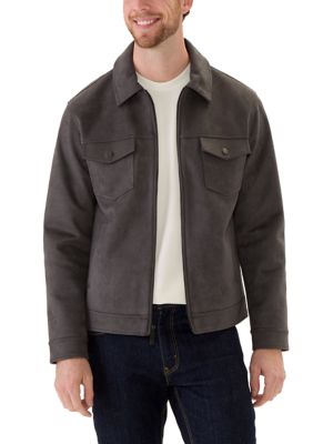 Industry Republic Clothing Men's Long Sleeve Faux Suede Button Down Jacket, Black, 2XL