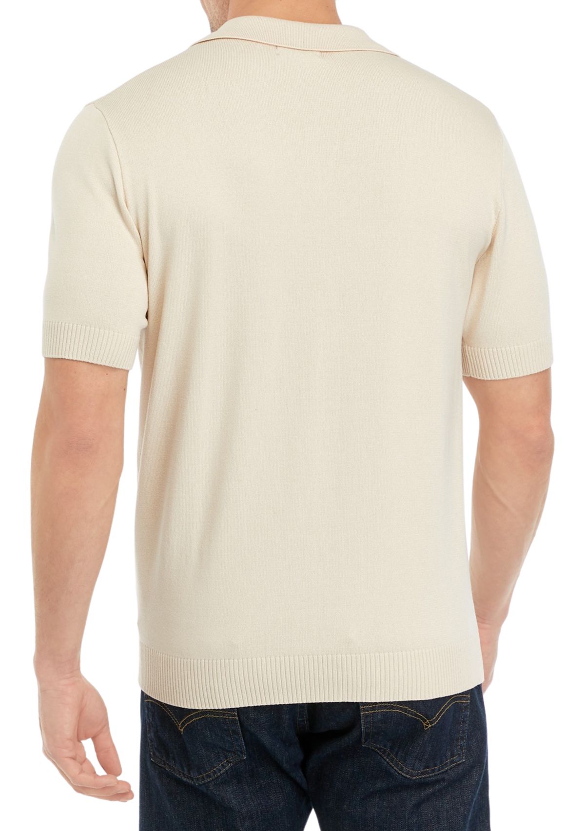Mens Short Sleeve Pointelle Polo Sweater