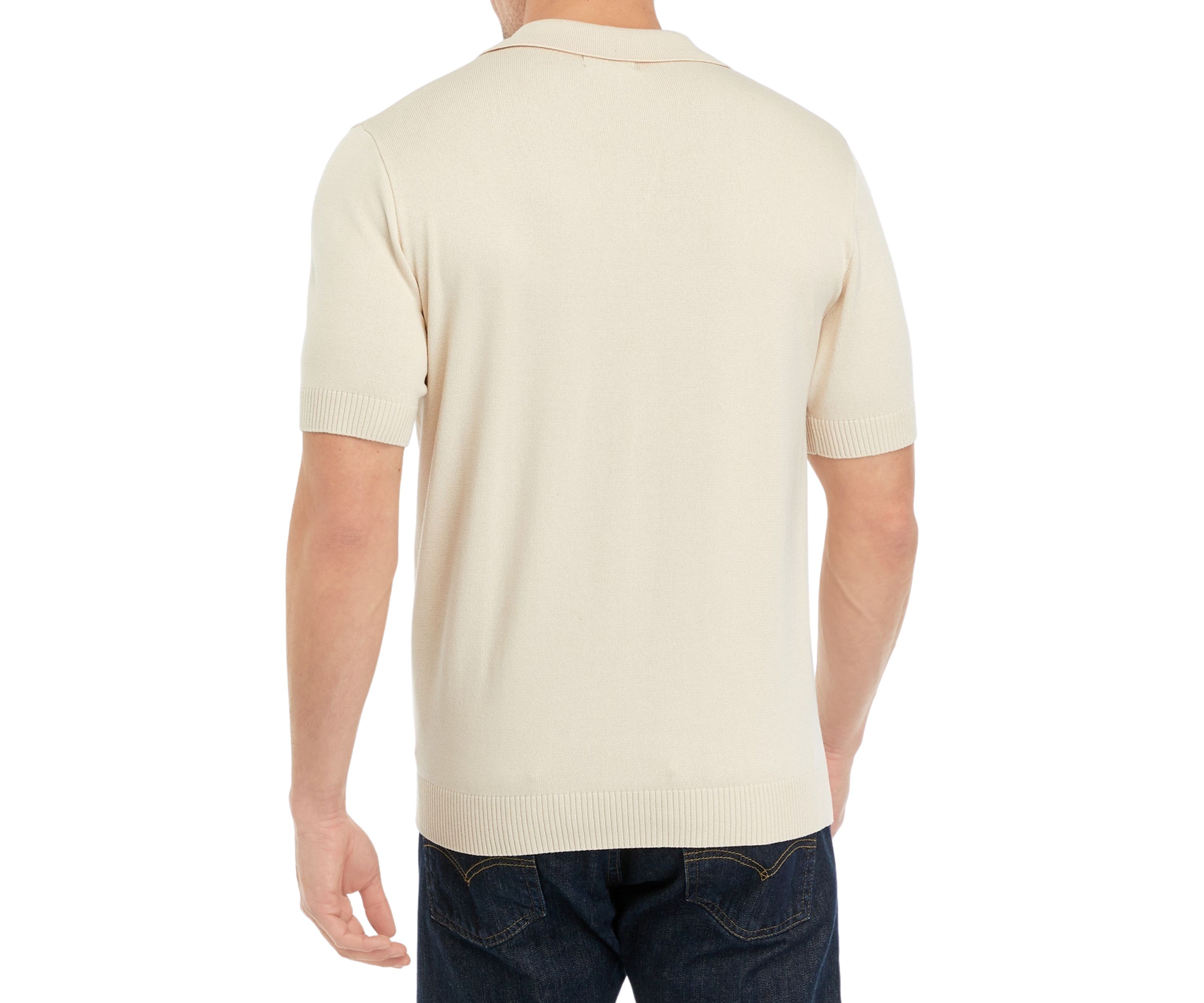 Mens Short Sleeve Pointelle Polo Sweater