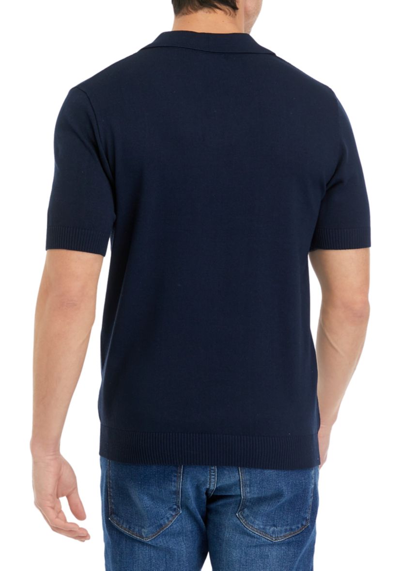 Mens Short Sleeve Pointelle Polo Sweater