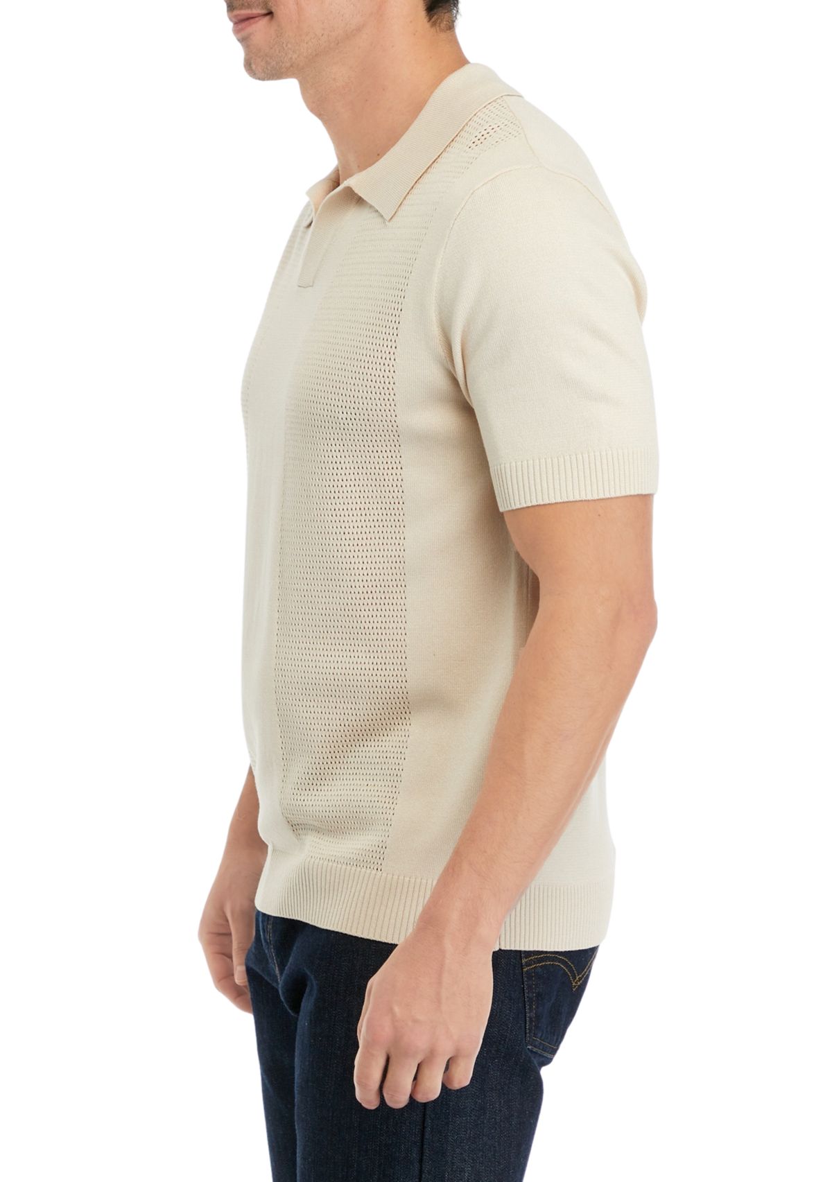Mens Short Sleeve Pointelle Polo Sweater
