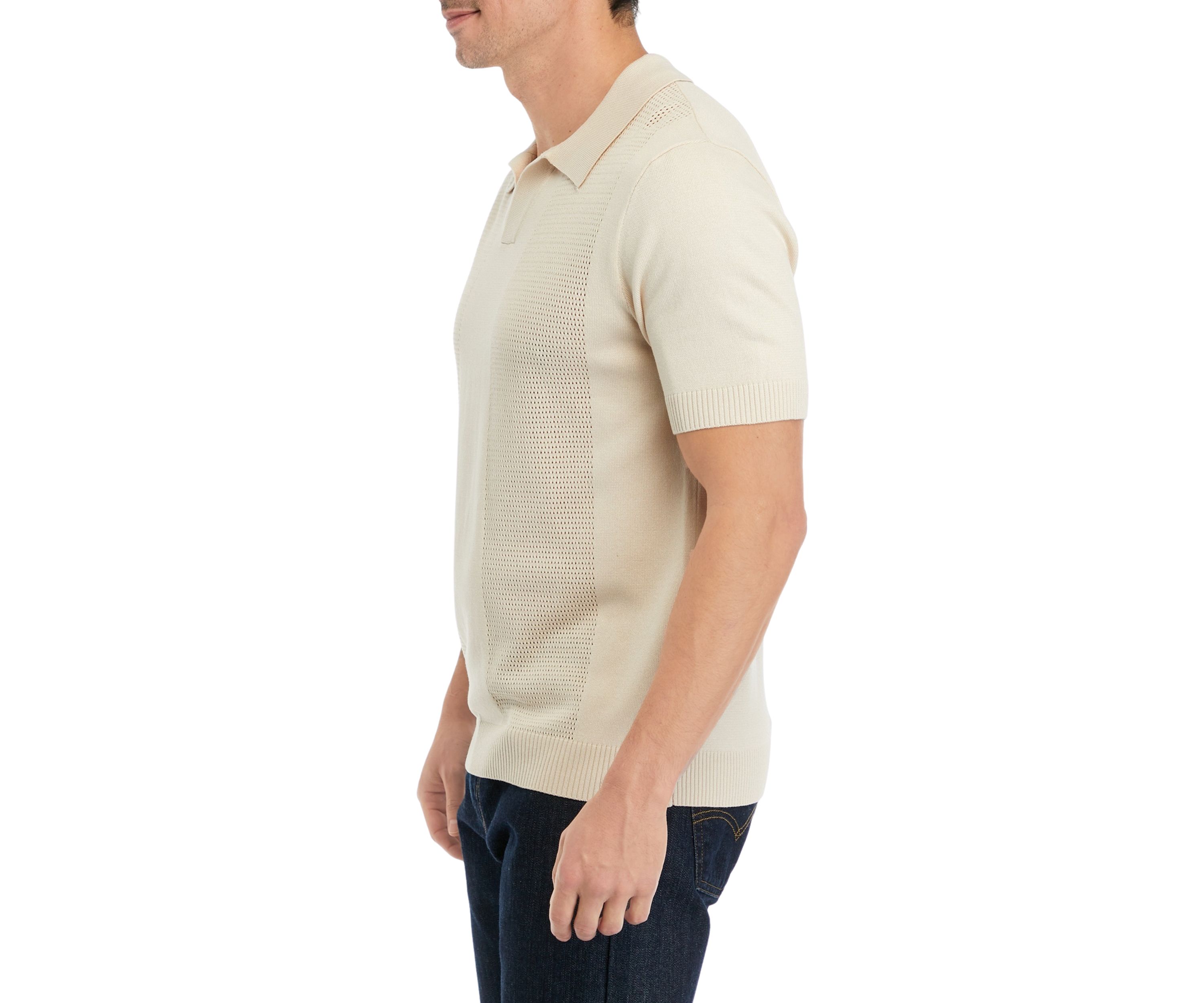 Mens Short Sleeve Pointelle Polo Sweater