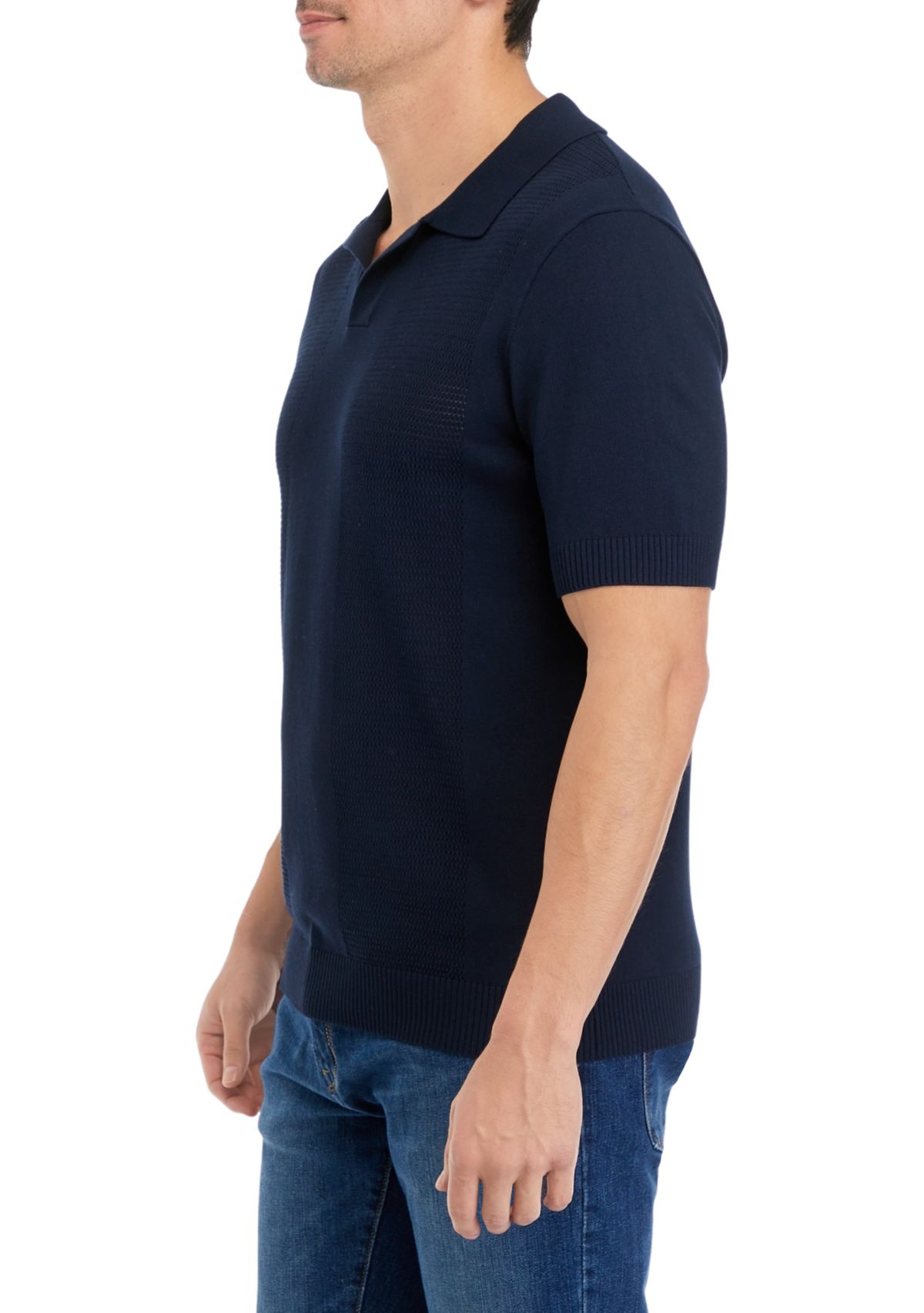 Mens Short Sleeve Pointelle Polo Sweater