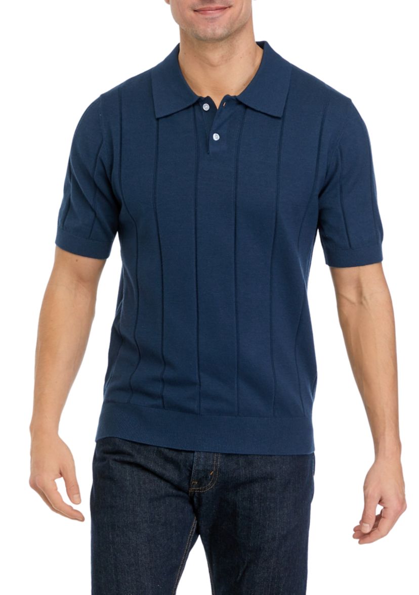 Short Sleeve Textured Stripe Polo Shirt 