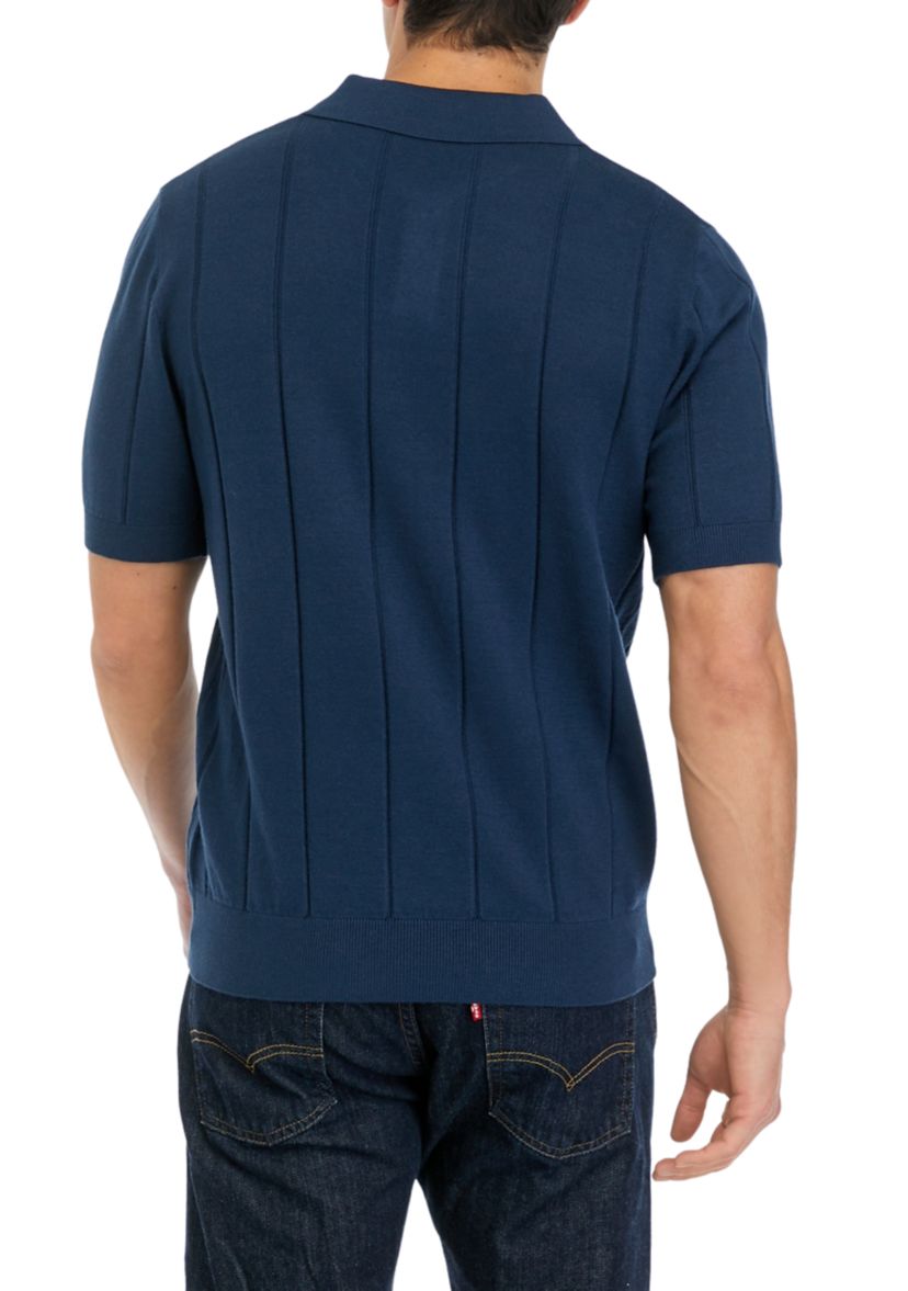 Short Sleeve Textured Stripe Polo Shirt 