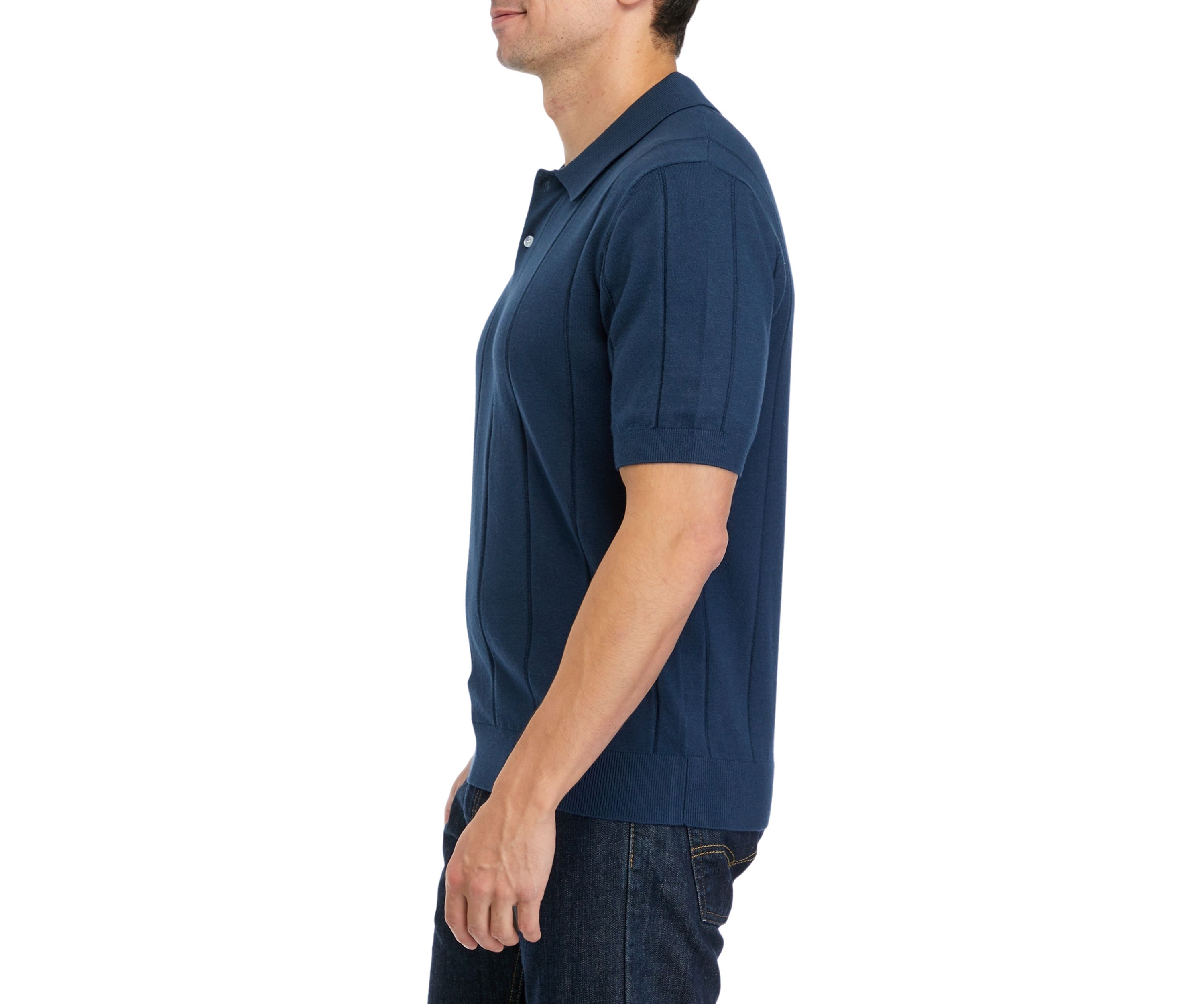 Short Sleeve Textured Stripe Polo Shirt 