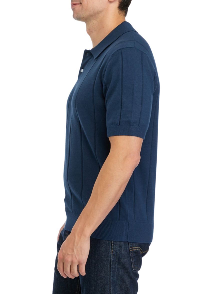Short Sleeve Textured Stripe Polo Shirt 