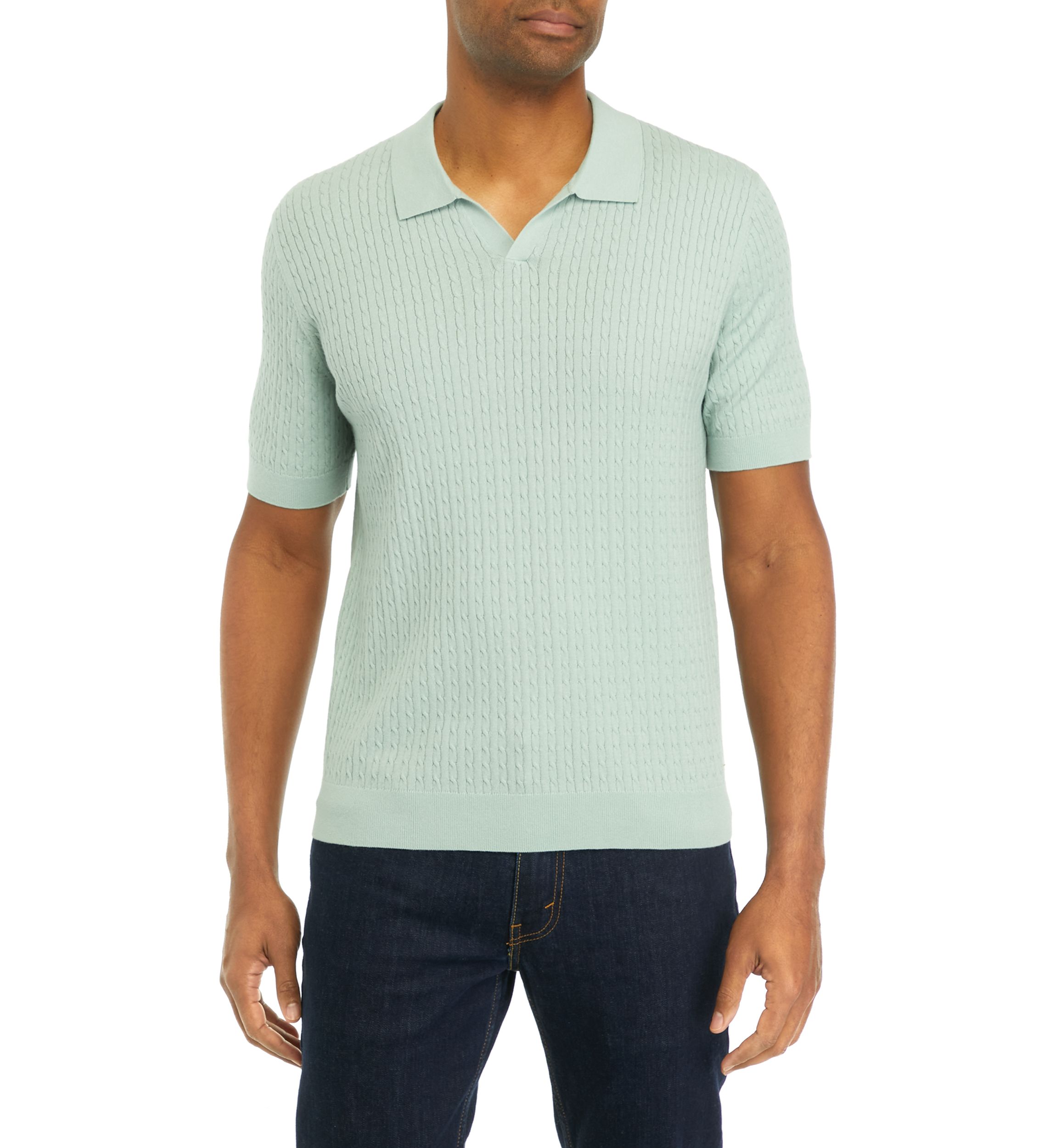 Mens Short Sleeve Cable Ribbed Polo Shirt