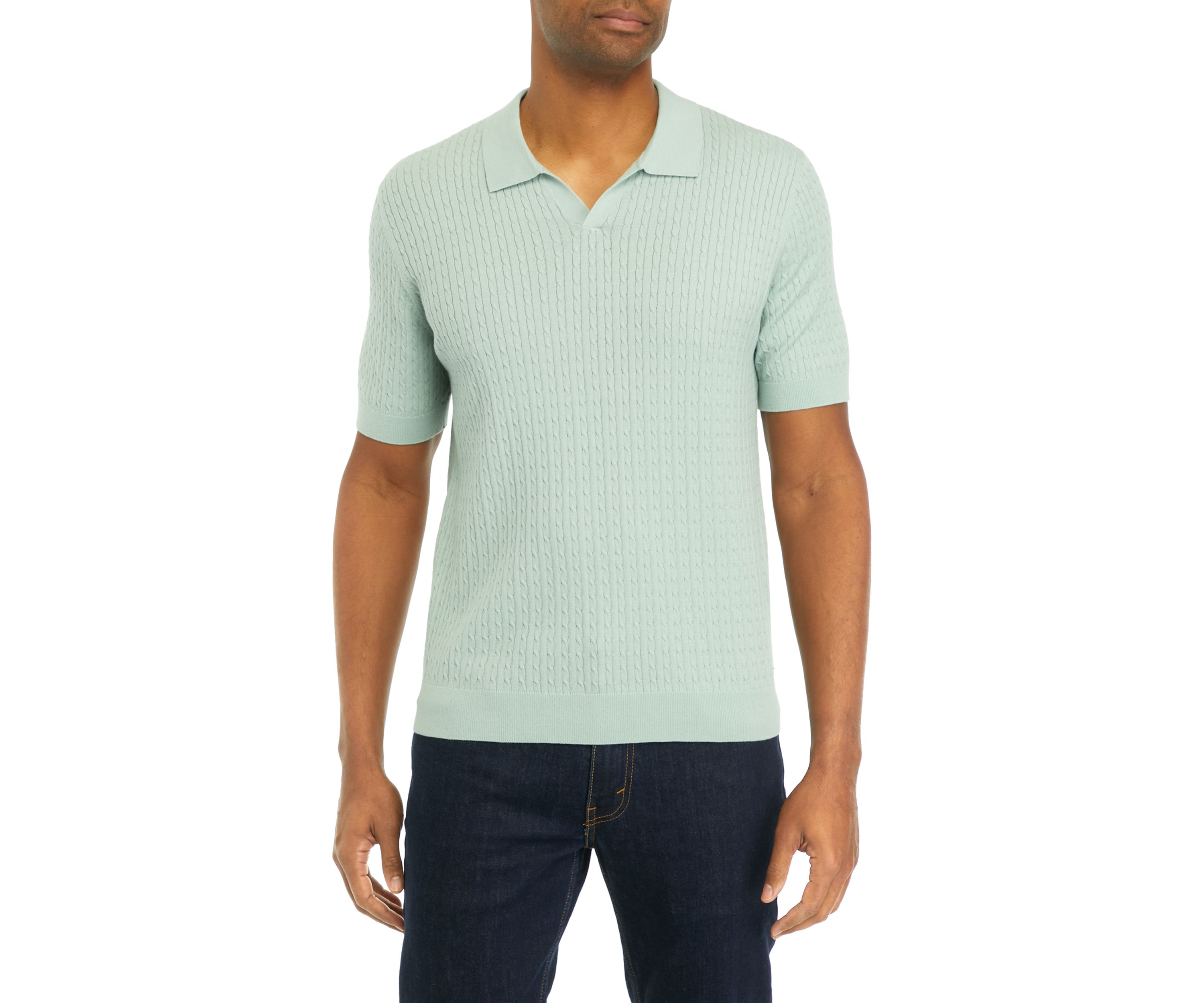 Mens Short Sleeve Cable Ribbed Polo Shirt