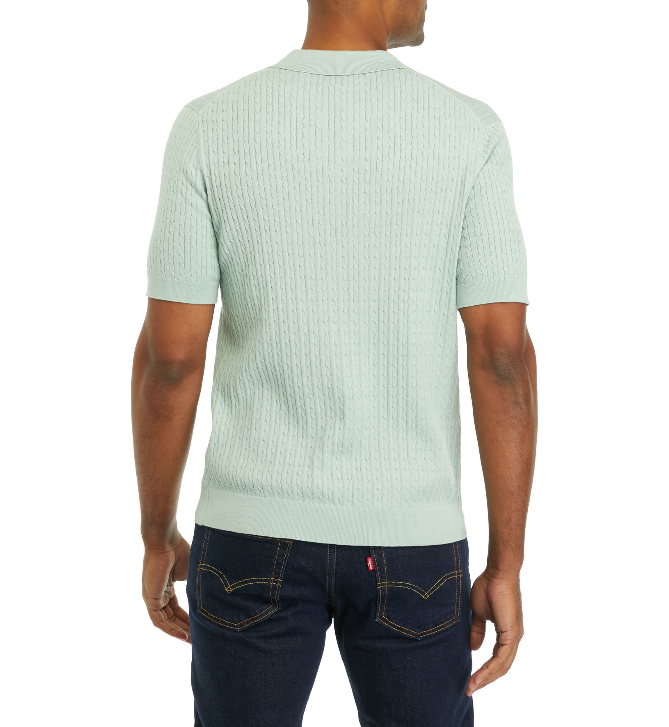 Mens Short Sleeve Cable Ribbed Polo Shirt