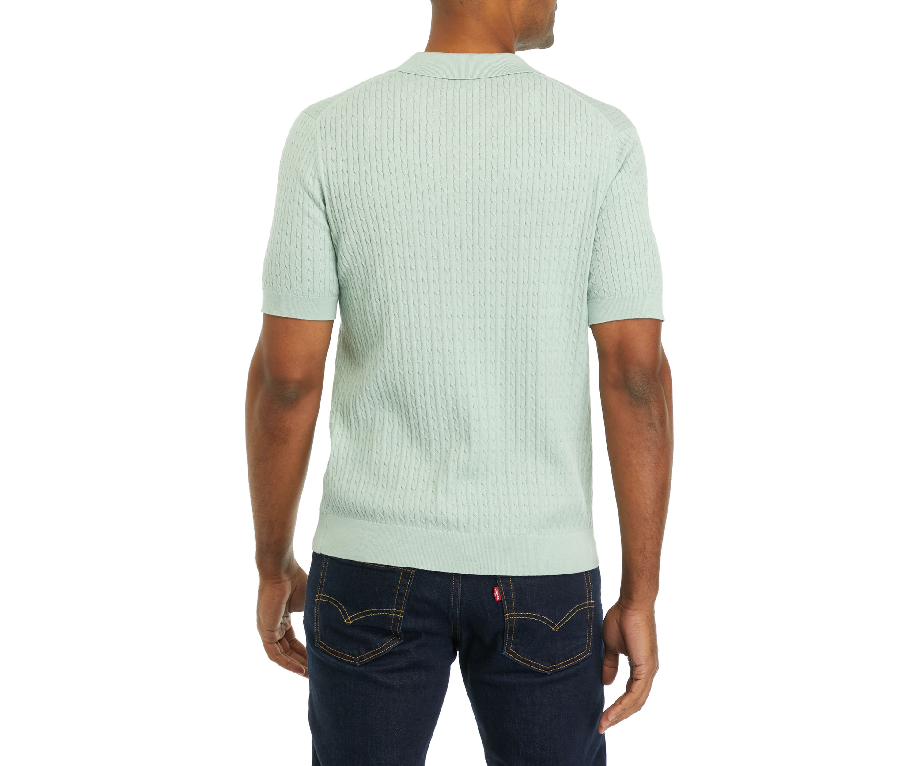 Mens Short Sleeve Cable Ribbed Polo Shirt