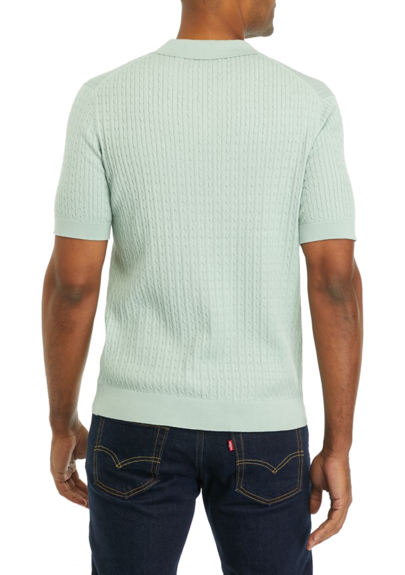 Mens Short Sleeve Cable Ribbed Polo Shirt