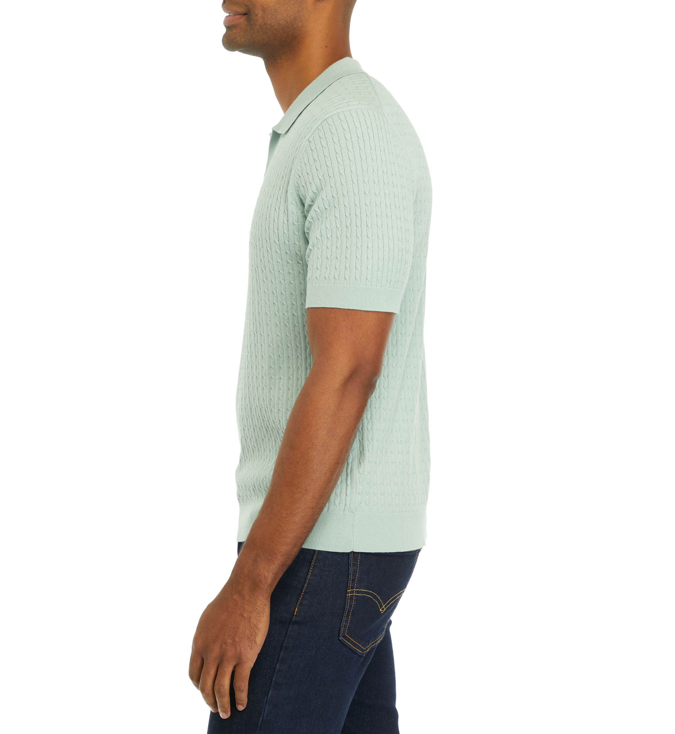 Mens Short Sleeve Cable Ribbed Polo Shirt
