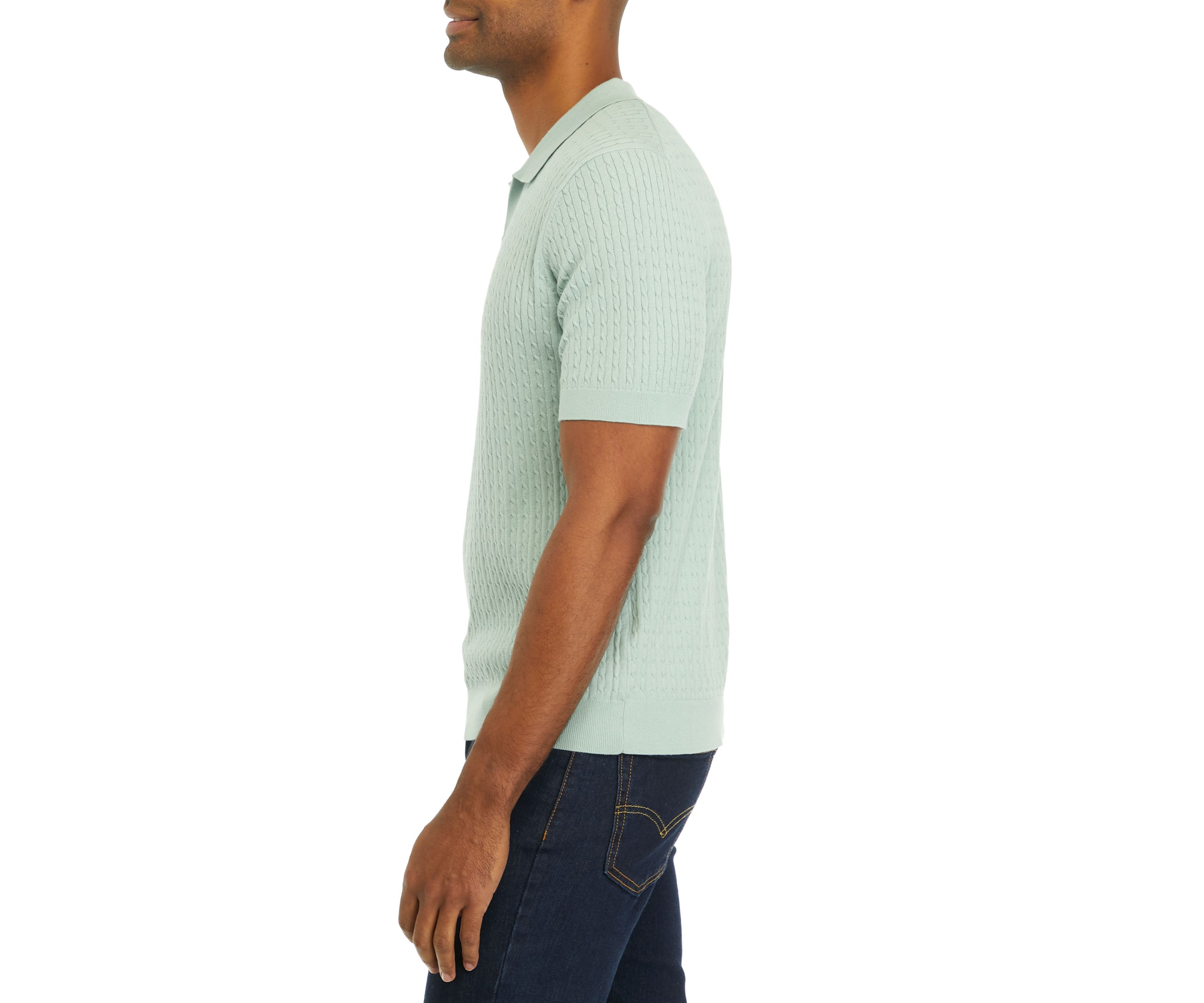 Mens Short Sleeve Cable Ribbed Polo Shirt