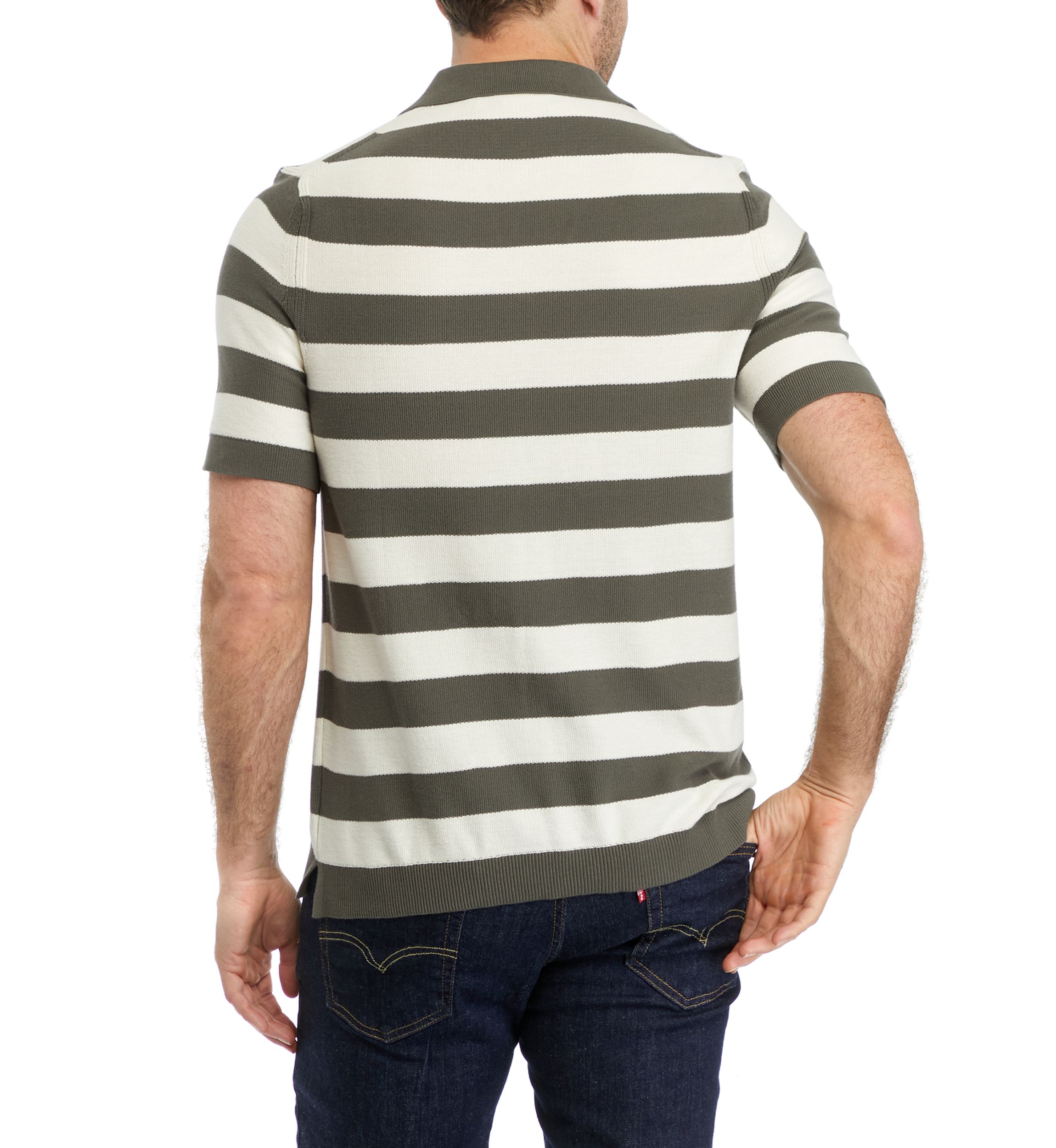 Mens Short Sleeve Johnny Collar Wide Stripe Polo Sweater
