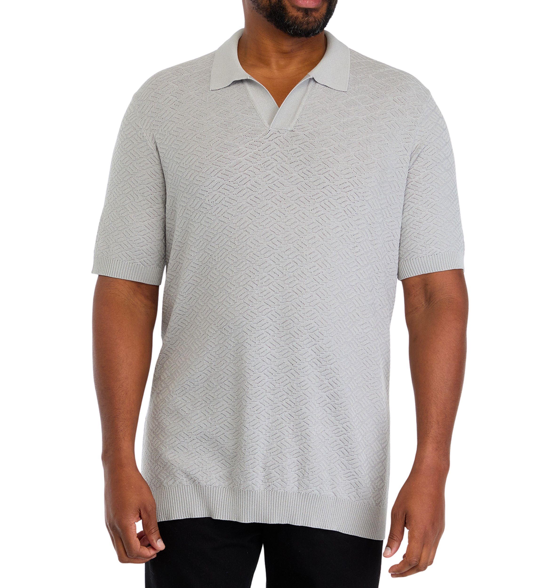 Big & Tall Short Sleeve Textured Johnny Collar Polo Shirt