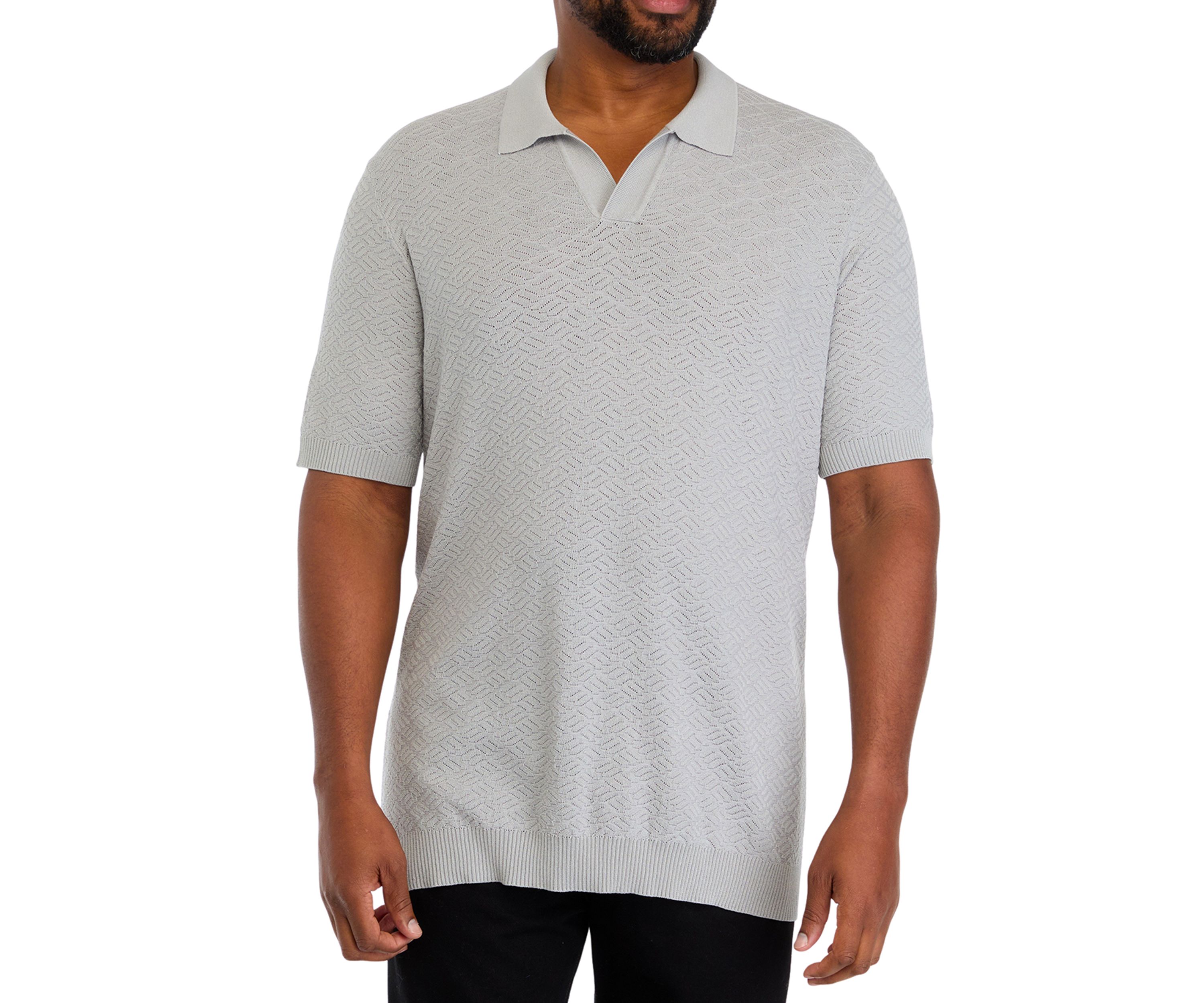 Big & Tall Short Sleeve Textured Johnny Collar Polo Shirt