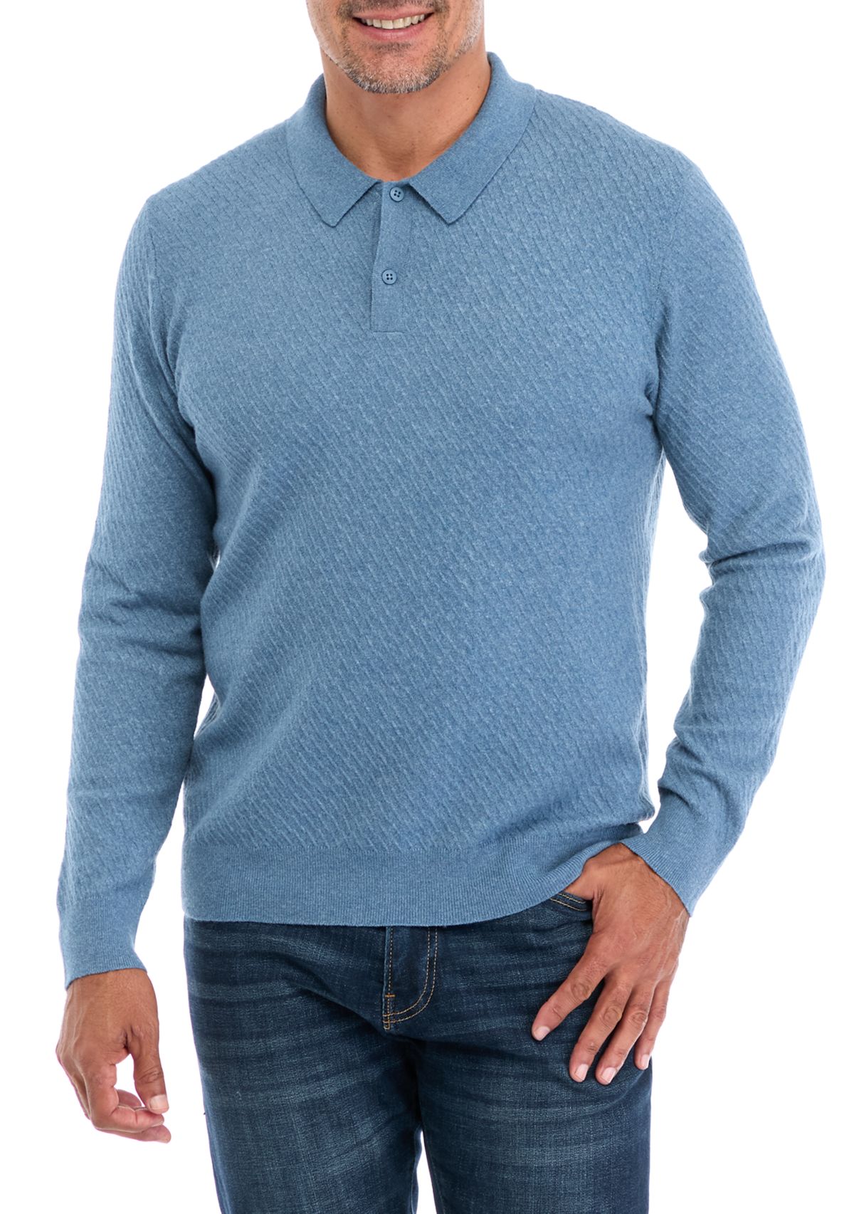 Long Sleeve Cable Polo Pullover