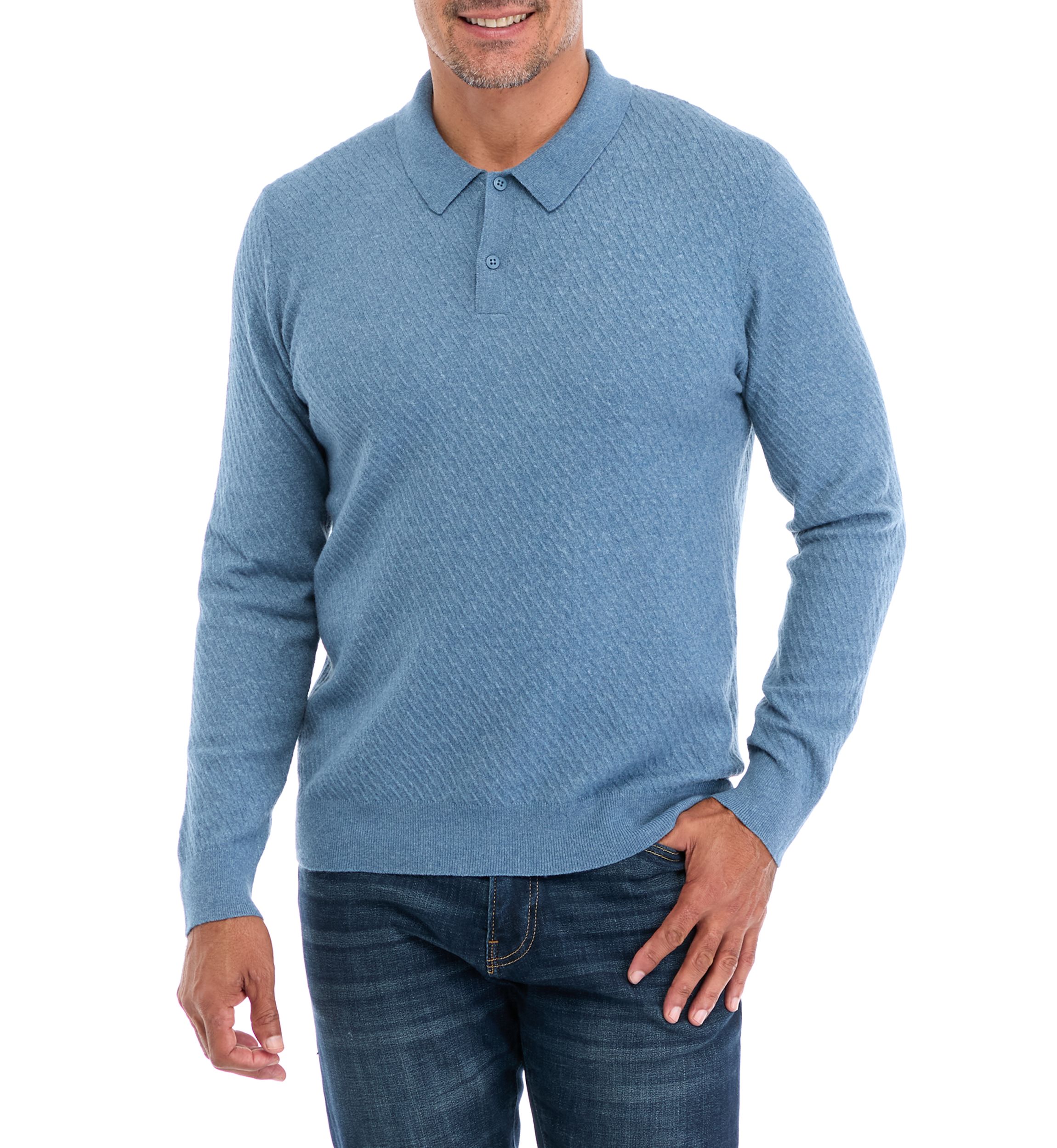 Long Sleeve Cable Polo Pullover