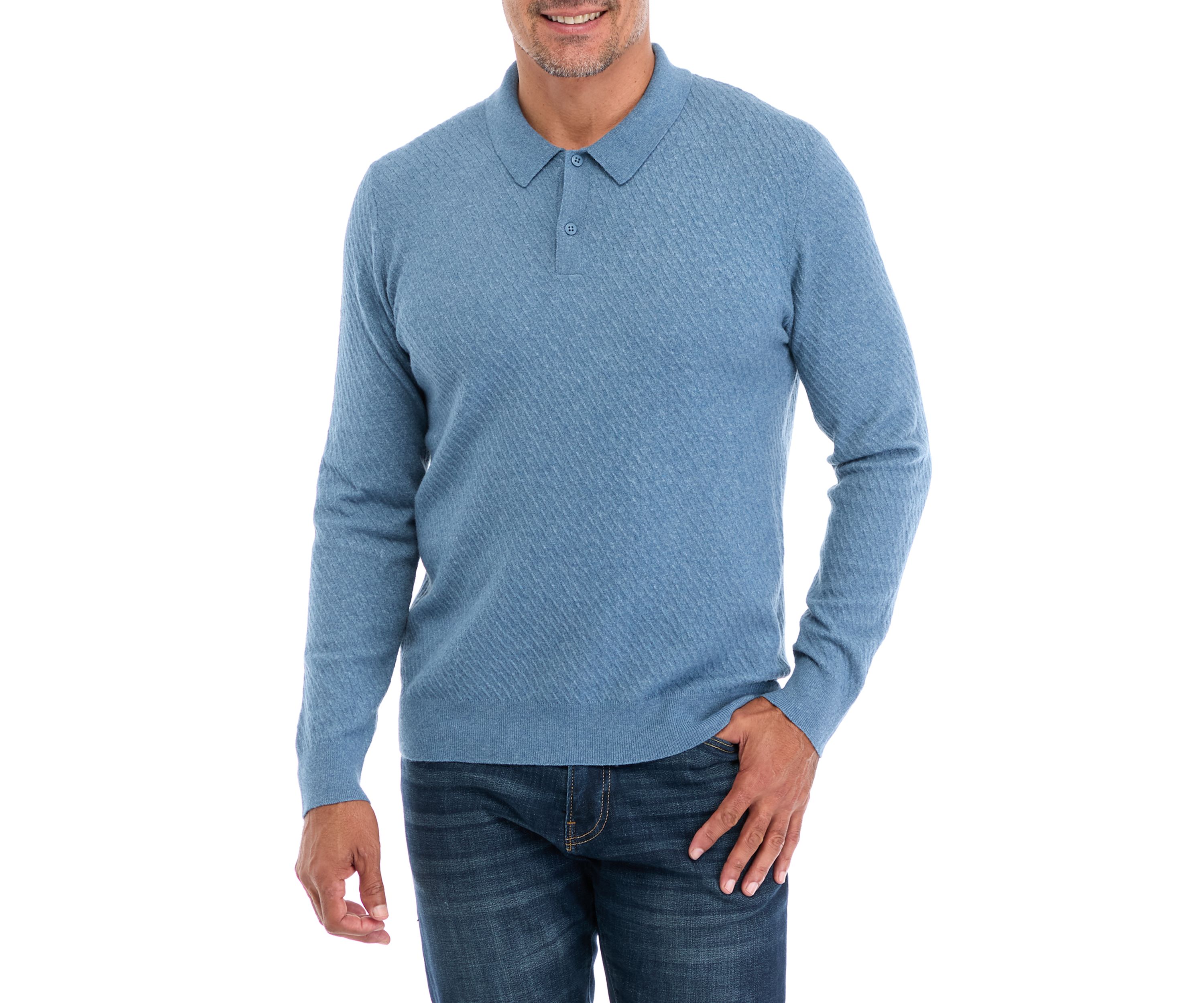 Long Sleeve Cable Polo Pullover