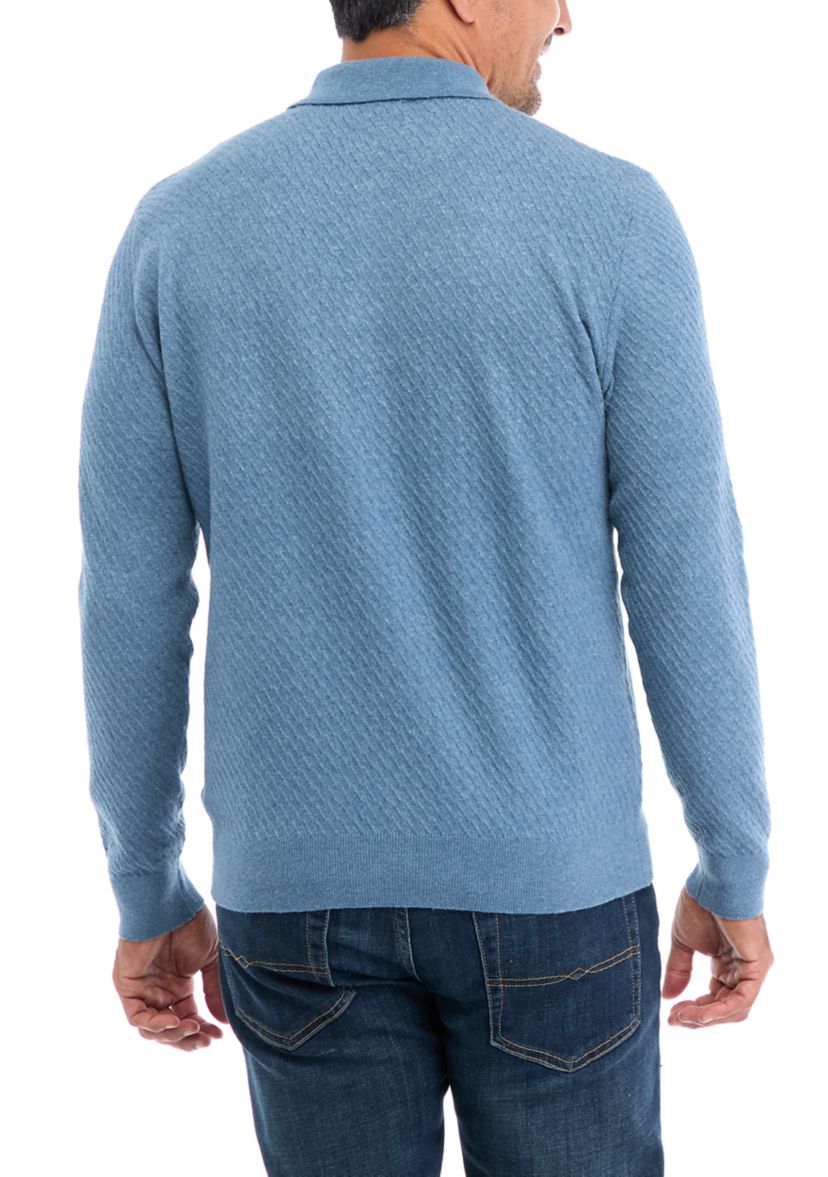 Long Sleeve Cable Polo Pullover
