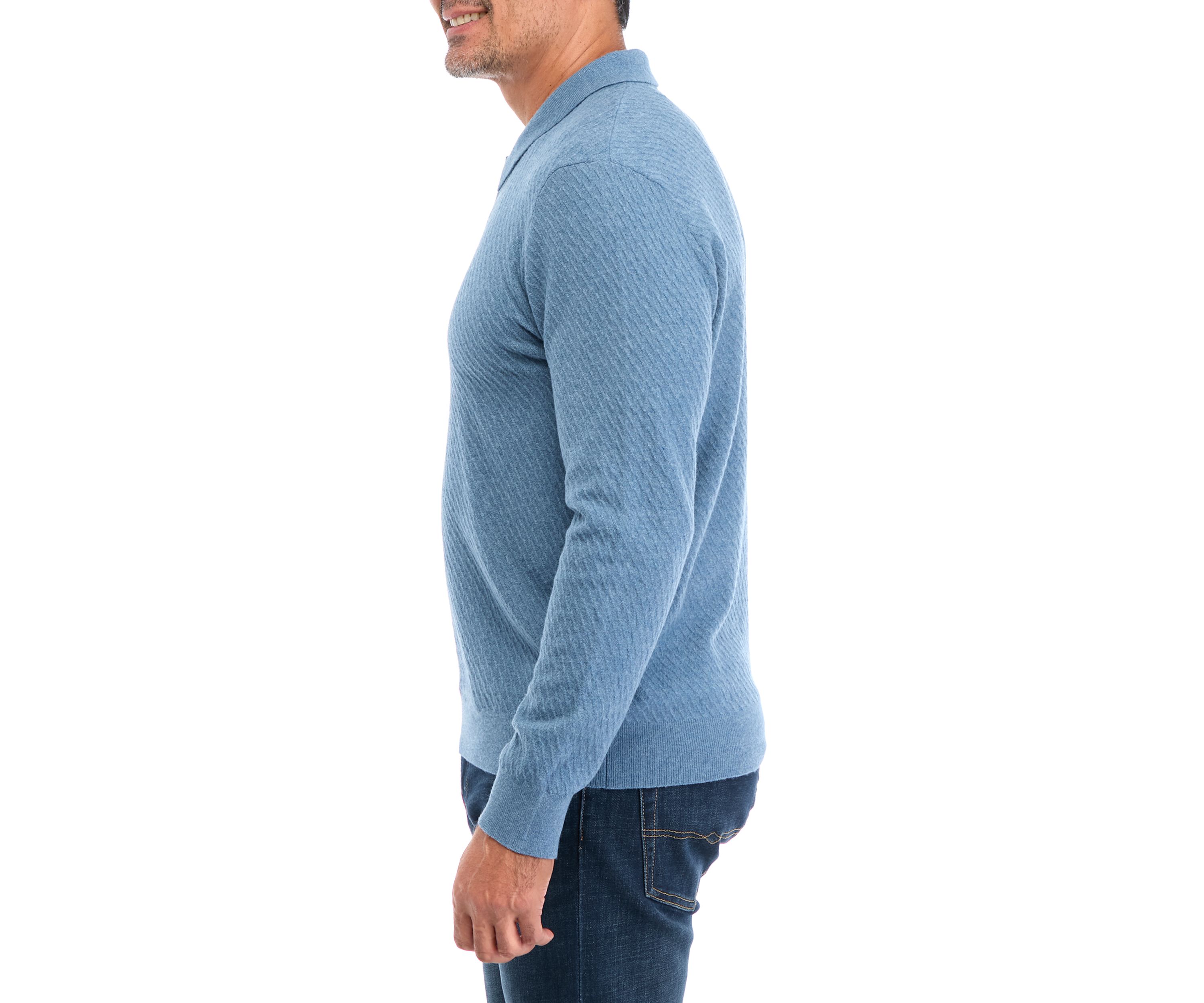 Long Sleeve Cable Polo Pullover