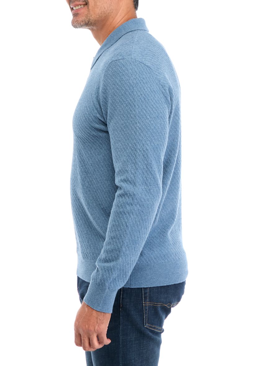 Long Sleeve Cable Polo Pullover