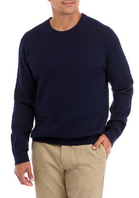 Elie Tahari Men's Textured Pullover Sweater, Navy Blue, 2XL