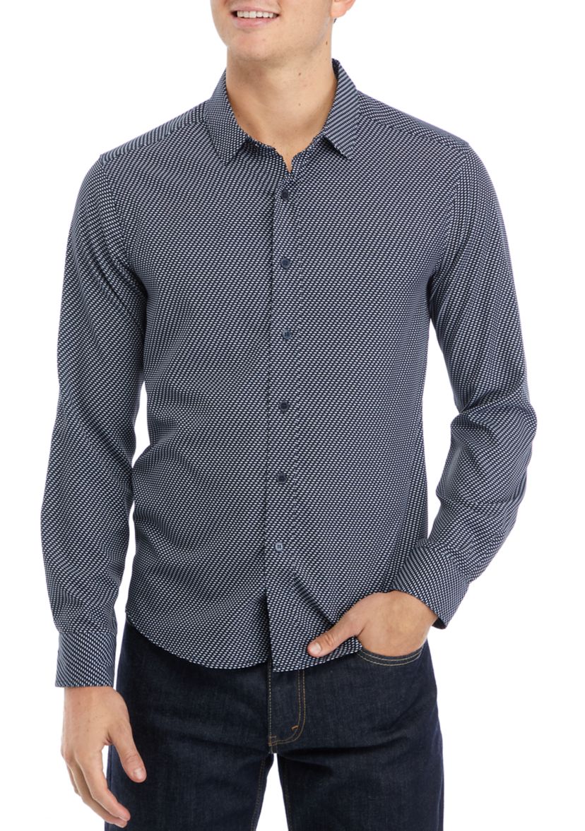 Mens Printed Woven Button Down Shirt
