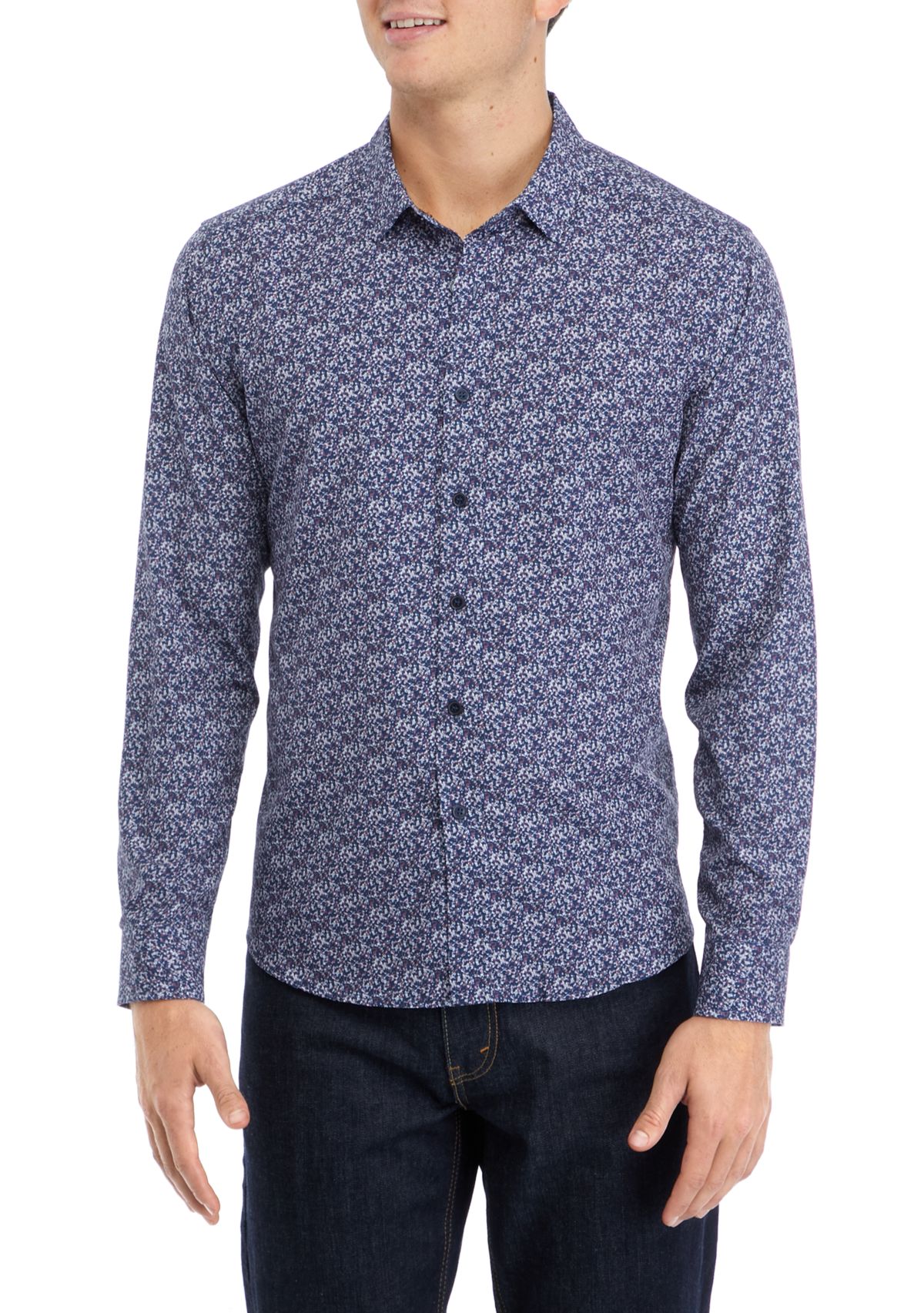 Mens Printed Woven Button Down Shirt