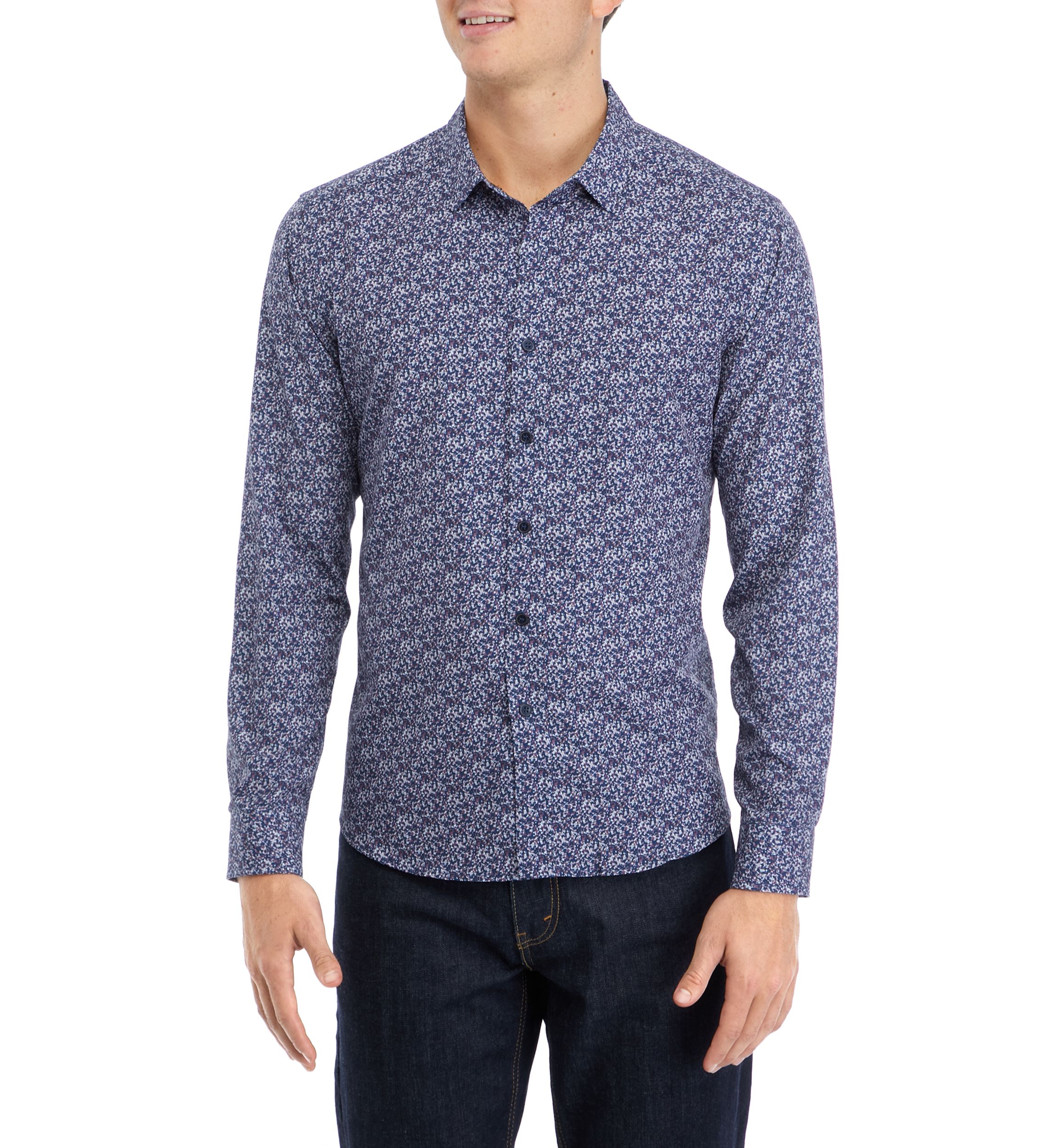 Mens Printed Woven Button Down Shirt