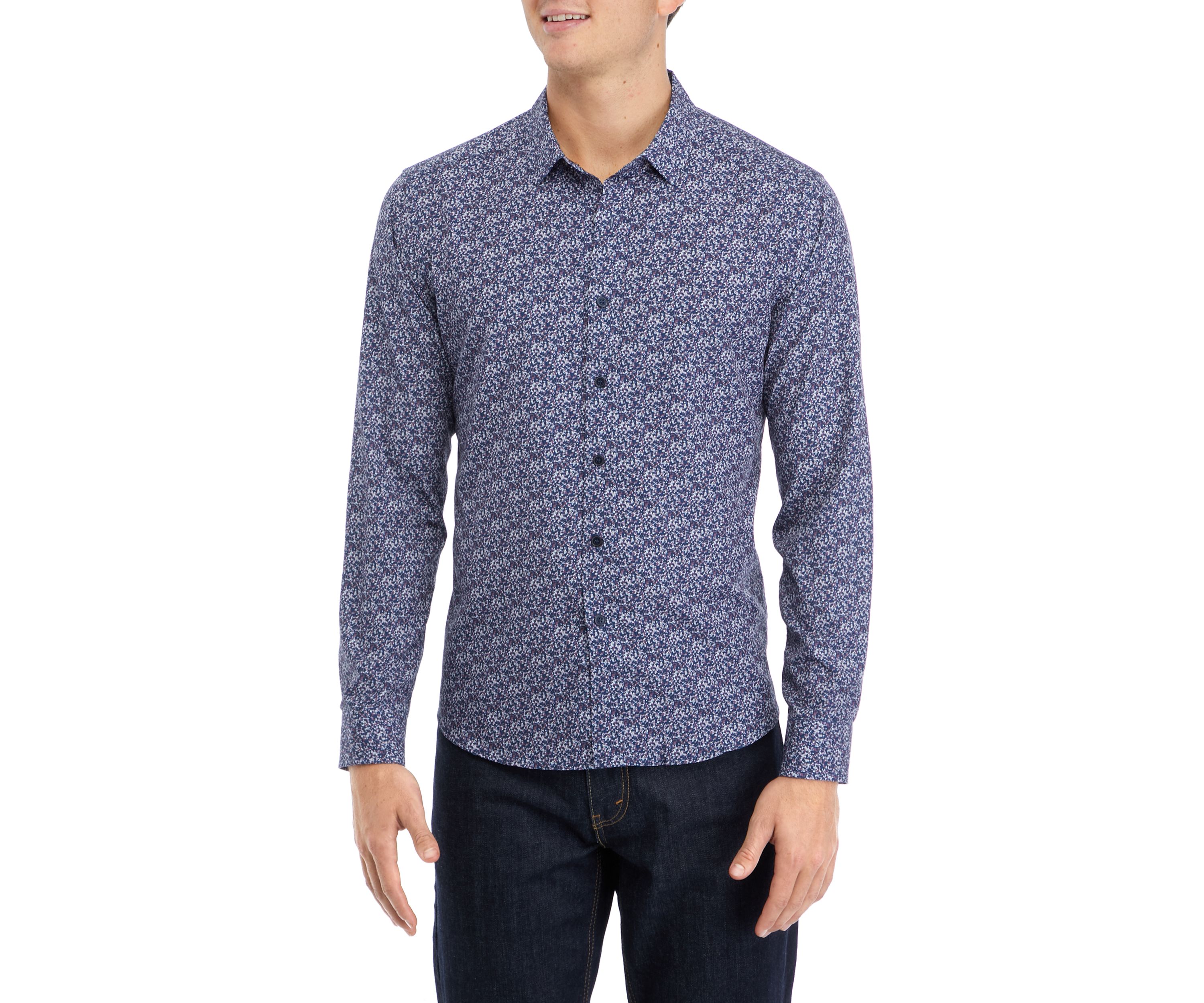Mens Printed Woven Button Down Shirt