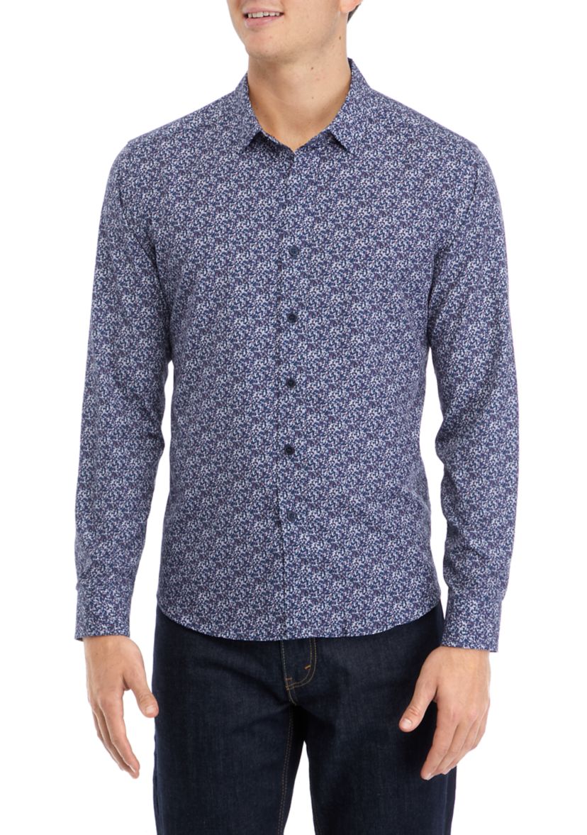 Mens Printed Woven Button Down Shirt