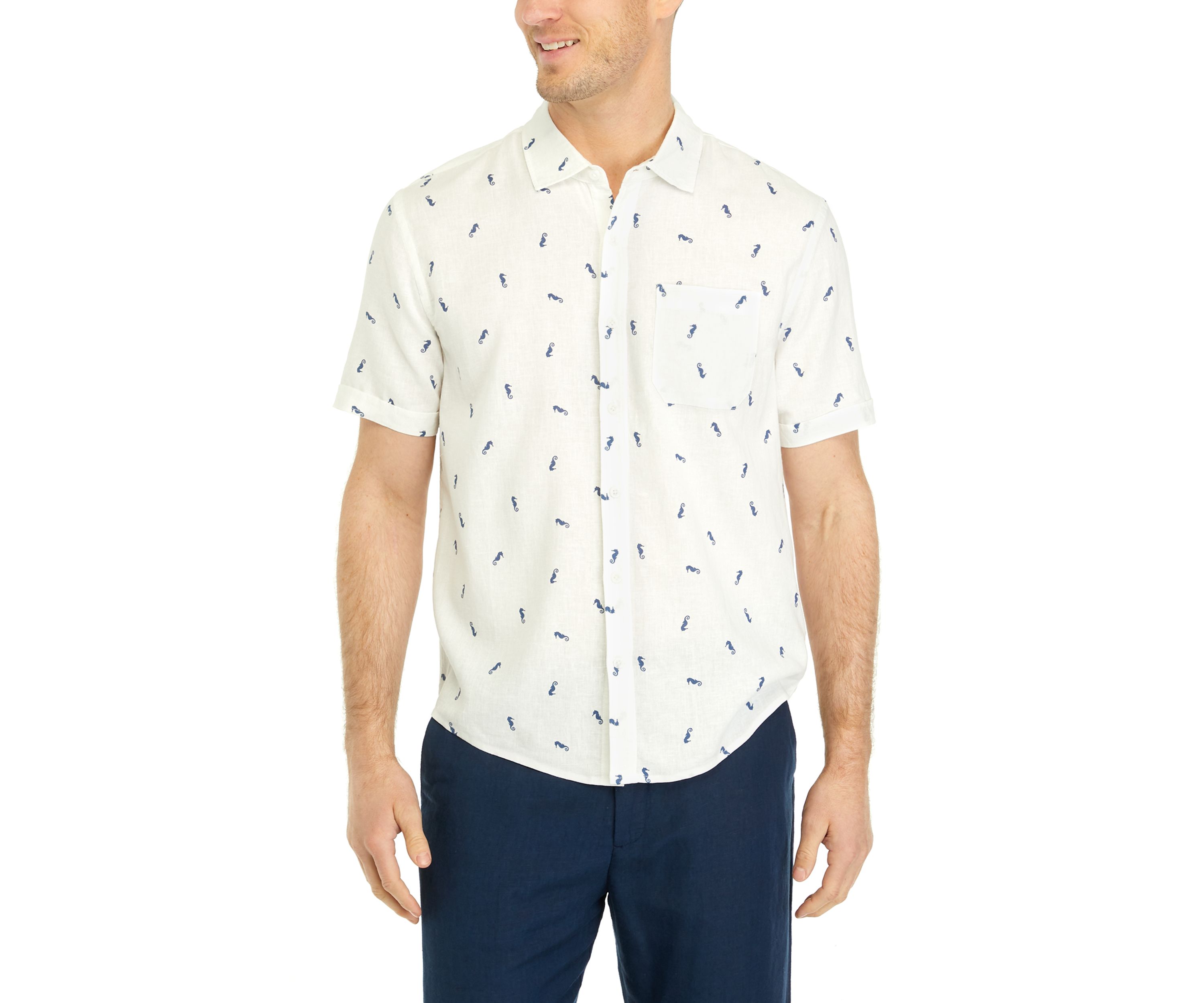 Mens Short Sleeve Printed Button Up Shirt 