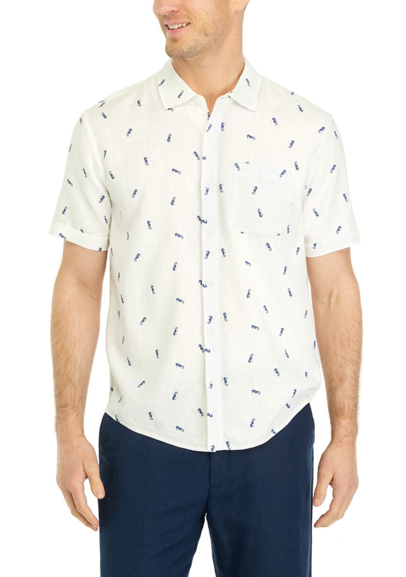 Mens Short Sleeve Printed Button Up Shirt 