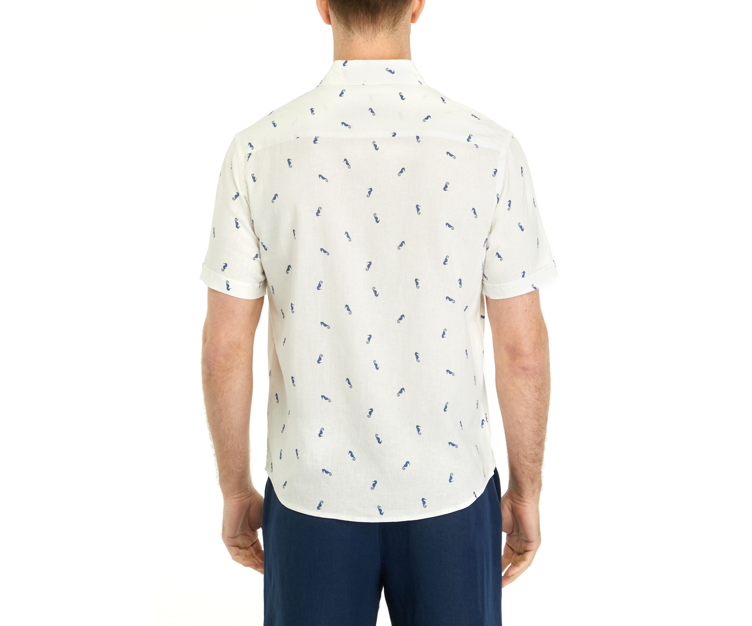 Mens Short Sleeve Printed Button Up Shirt 