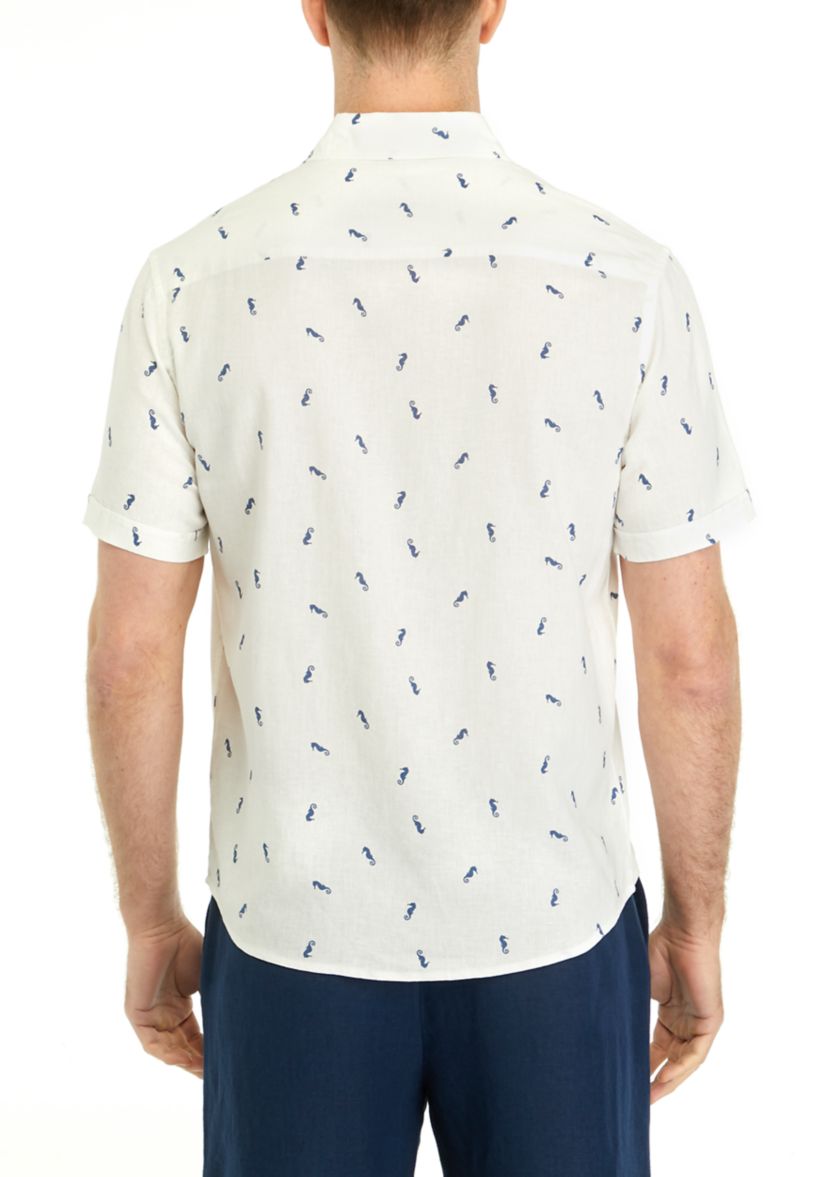 Mens Short Sleeve Printed Button Up Shirt 