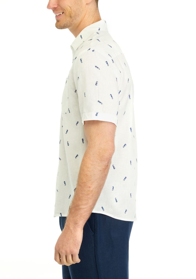 Mens Short Sleeve Printed Button Up Shirt 