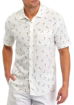 Magaschoni Short Sleeve Linen Martini Print Shirt | belk