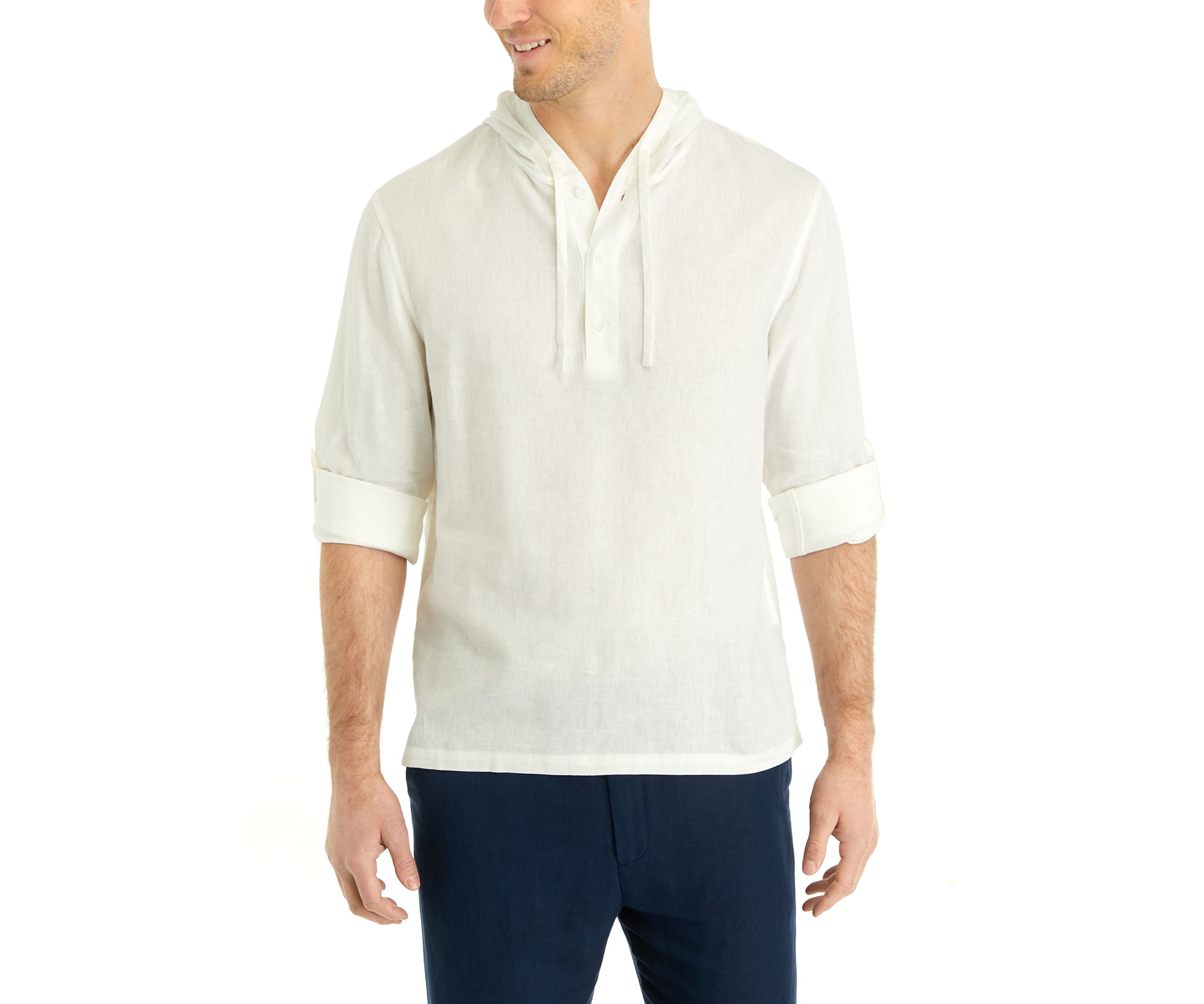 Mens Linen Hooded Shirt