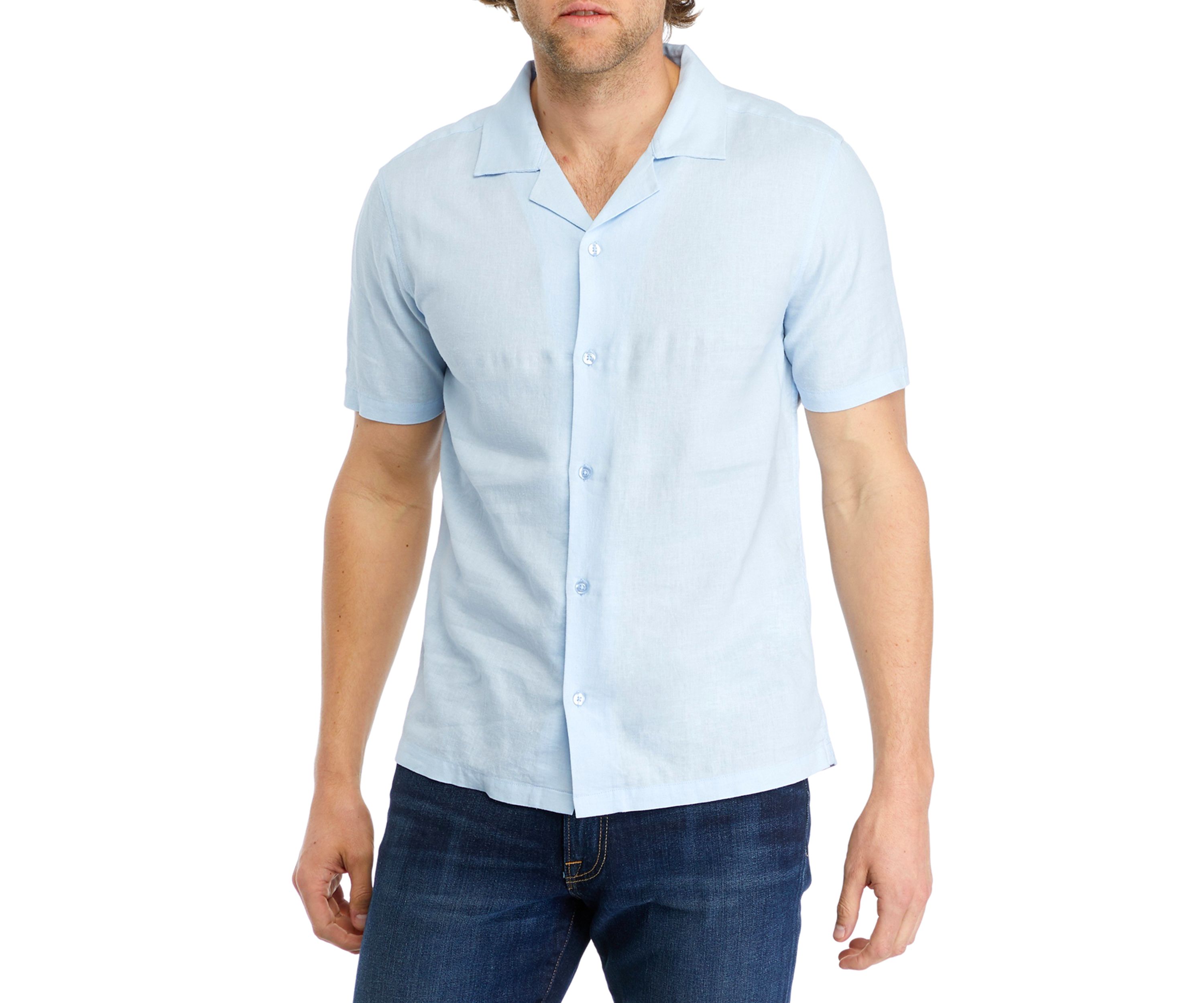 Mens Short Sleeve Linen Camp Shirt