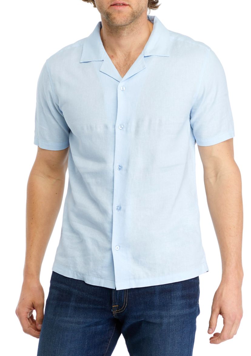 Mens Short Sleeve Linen Camp Shirt
