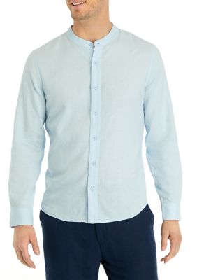Magaschoni Men's Long Sleeve Linen Shirt, Sky Blue, Small